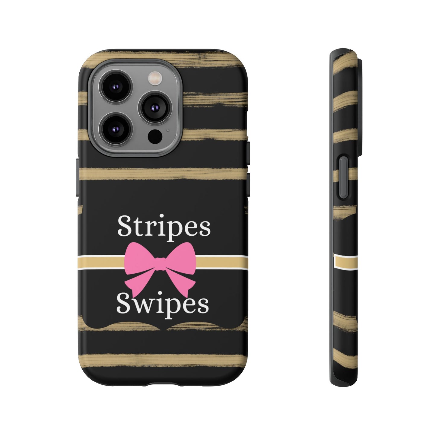 Phone Case iPhone 16/15/14 - Black/Beige Stripes & Swipes Tough Case