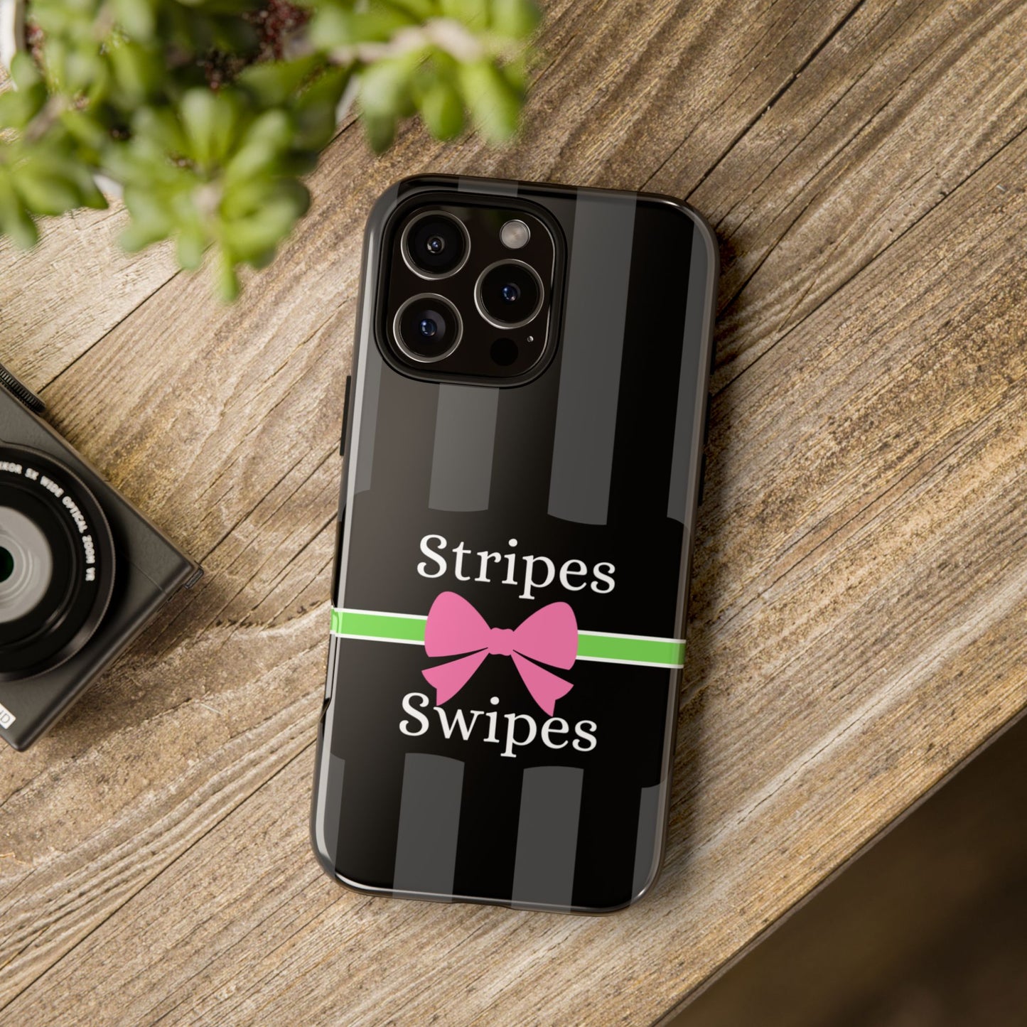 Phone Case iPhone 16/15/14 - Black/Gray/Pink Stripes & Swipes Tough Case