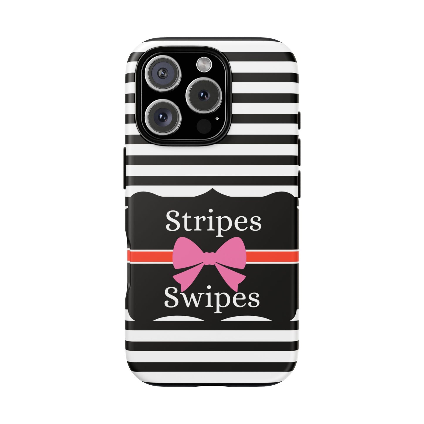 Phone Case iPhone 16/15/14 -Black/White/Red Stripes & Swipes Tough Case