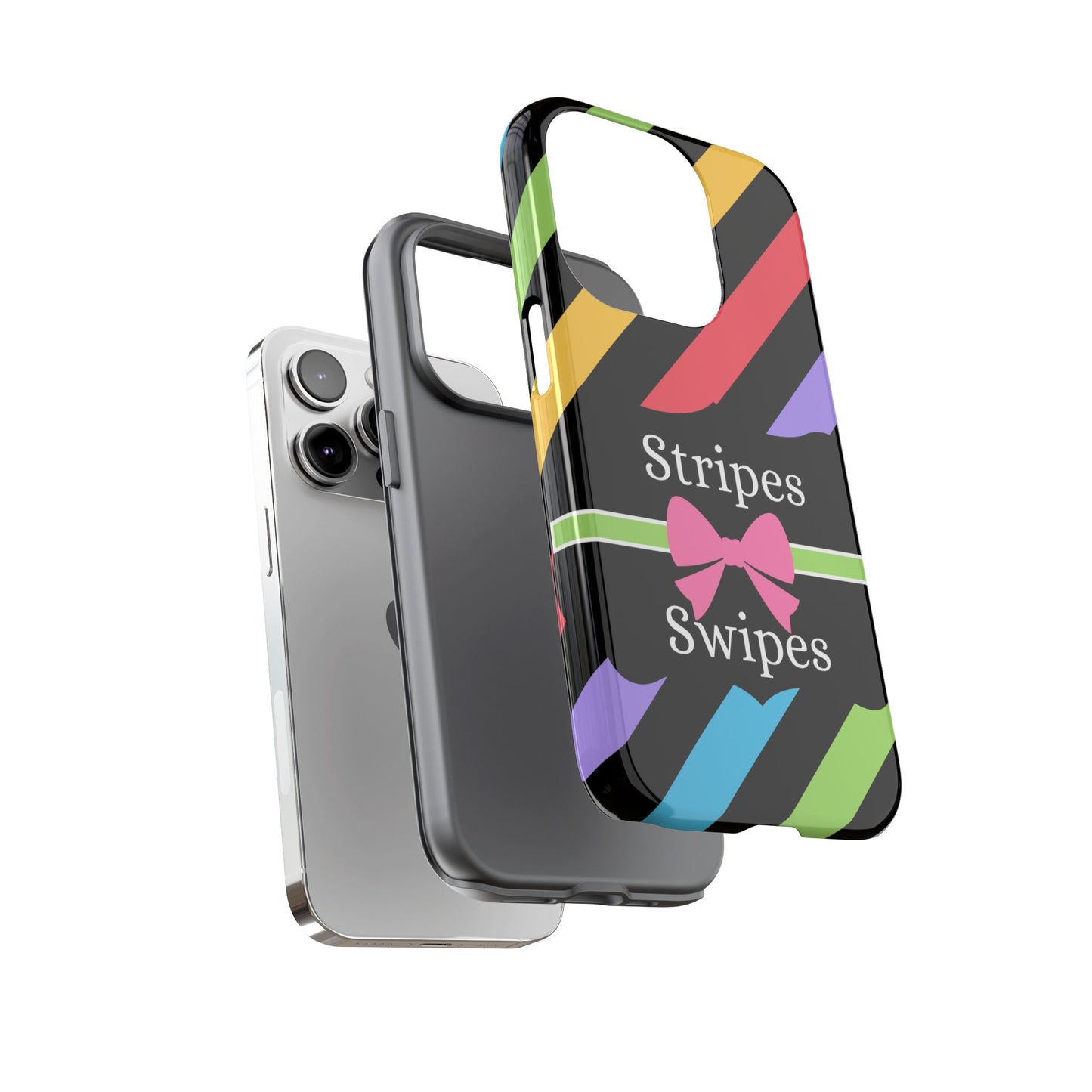 Phone Case iPhone 16/15/14 - Diagonal Vivid Black Stripes & Swipes Tough Case