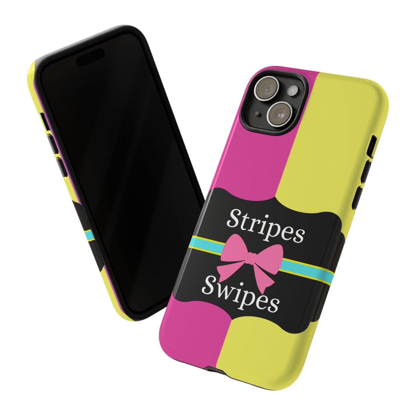 Phone Case iPhone 16/15/14 - Pink/Yellow Stripes & Swipes Tough Case