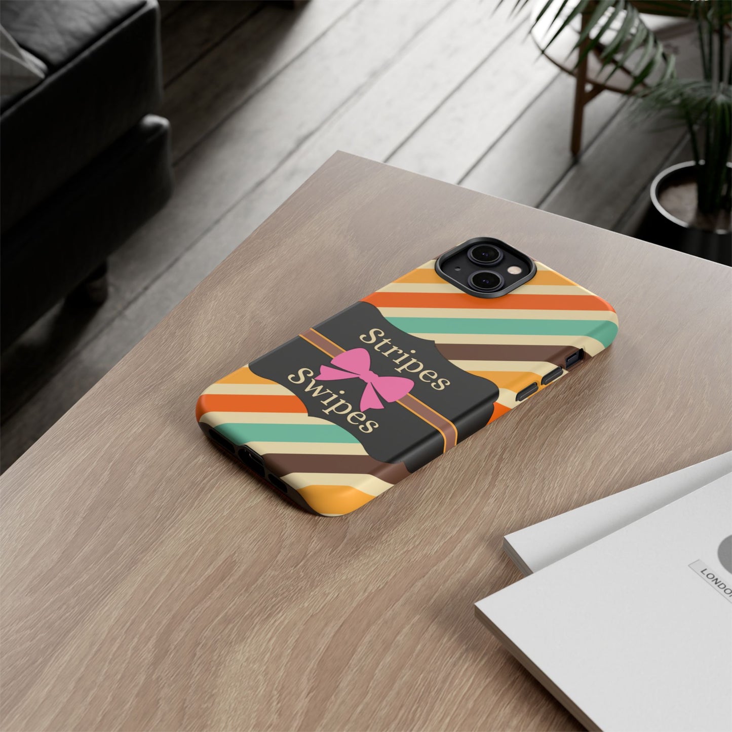 Phone Case iPhone 16/15/14 - Diagonal Retro Stripes & Swipes Tough Case