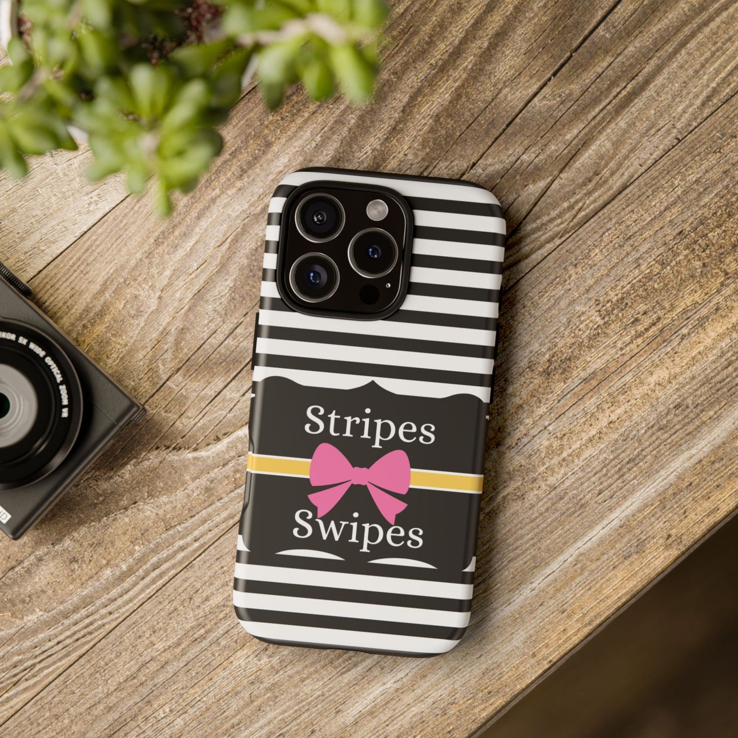 Phone Case iPhone 16/15/14 - Black/White/Yellow Stripes & Swipes Tough Case