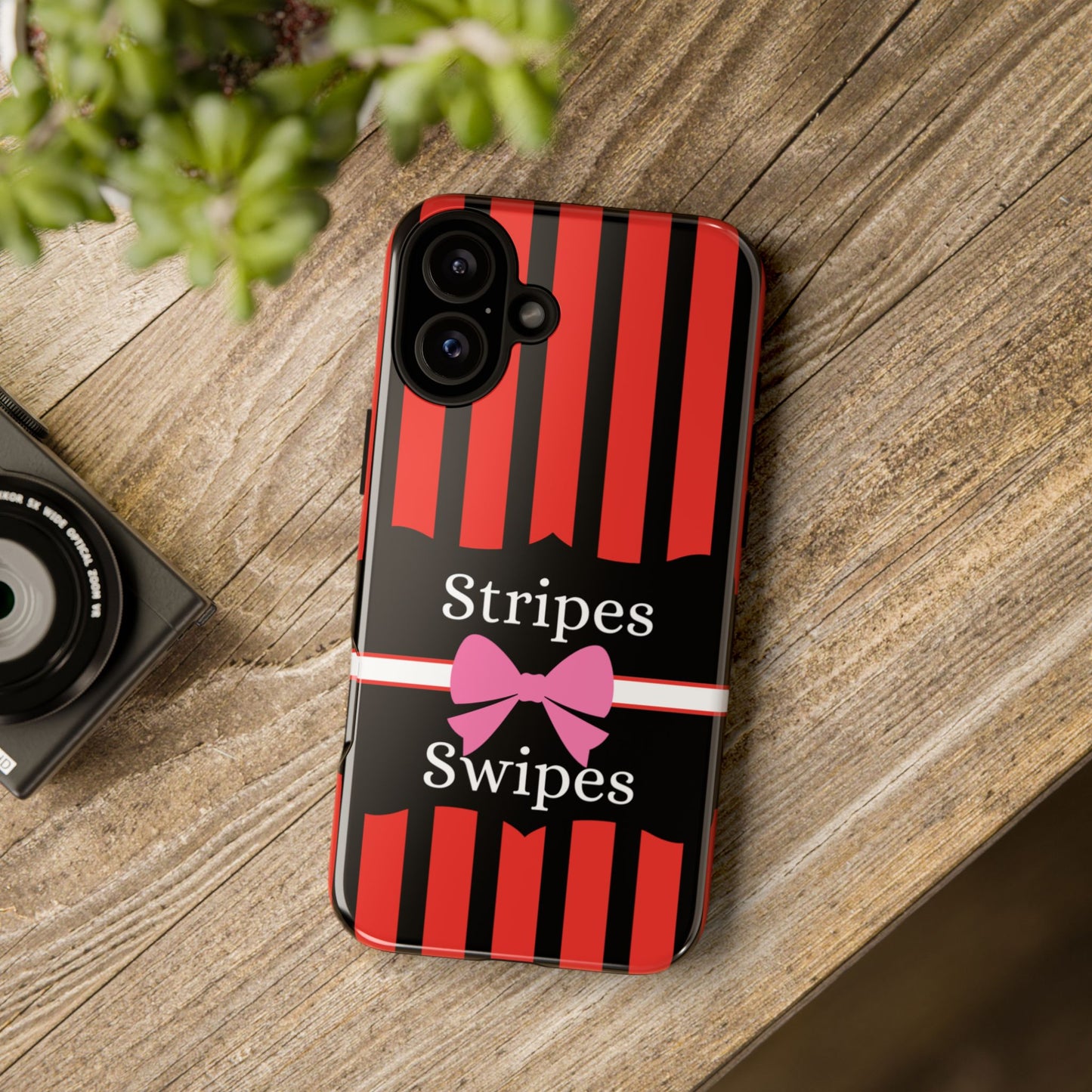 Phone Case iPhone 16/15/14 - Red/Black/White Stripes & Swipes Tough Case