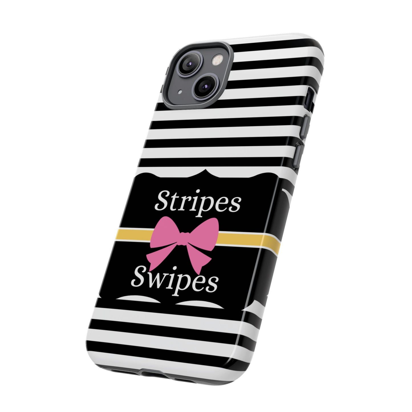 Phone Case iPhone 16/15/14 - Black/White/Yellow Stripes & Swipes Tough Case