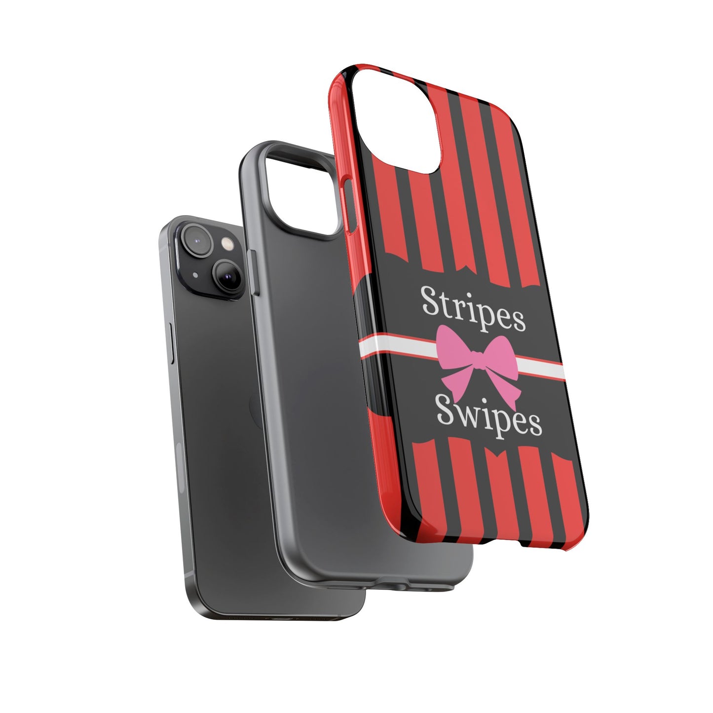 Phone Case iPhone 16/15/14 - Red/Black/White Stripes & Swipes Tough Case