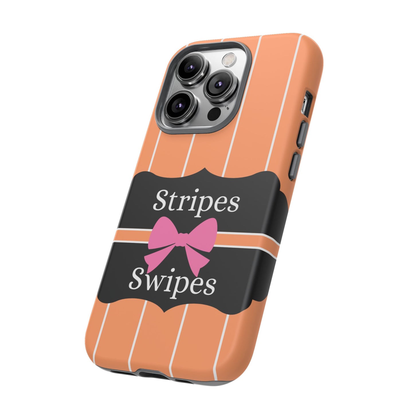 Phone Case iPhone 16/15/14 - Orange/White Stripes & Swipes Tough Case