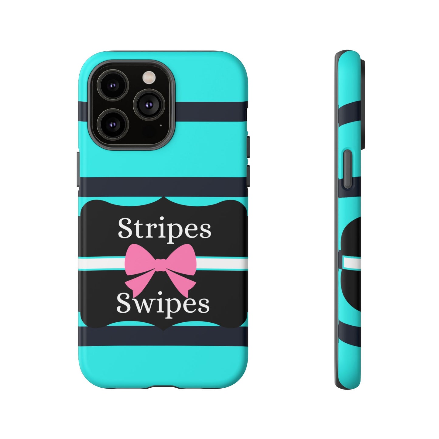 Phone Case iPhone 16/15/14 - Blue/Black Stripes & Swipes Tough Case