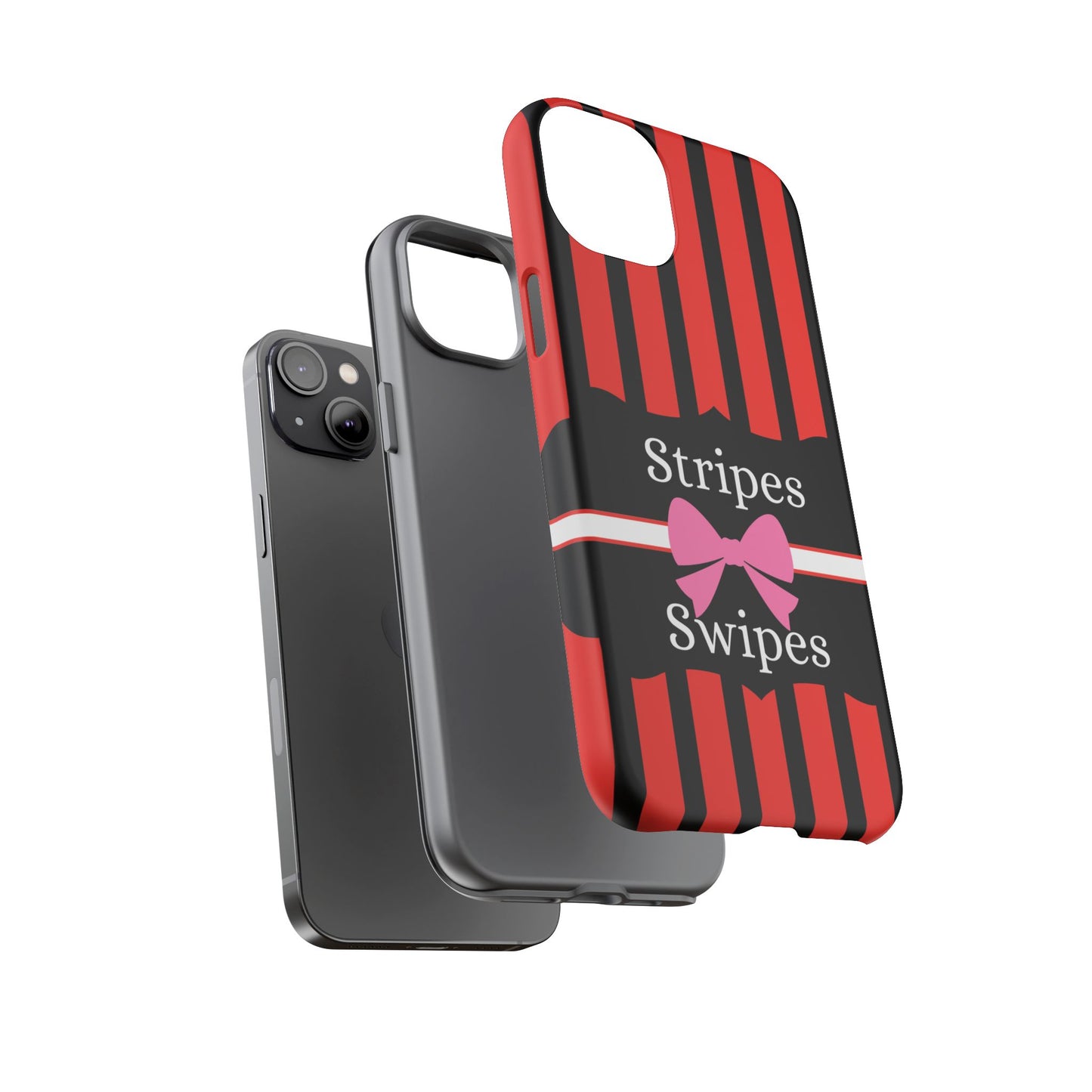 Phone Case iPhone 16/15/14 - Red/Black/White Stripes & Swipes Tough Case