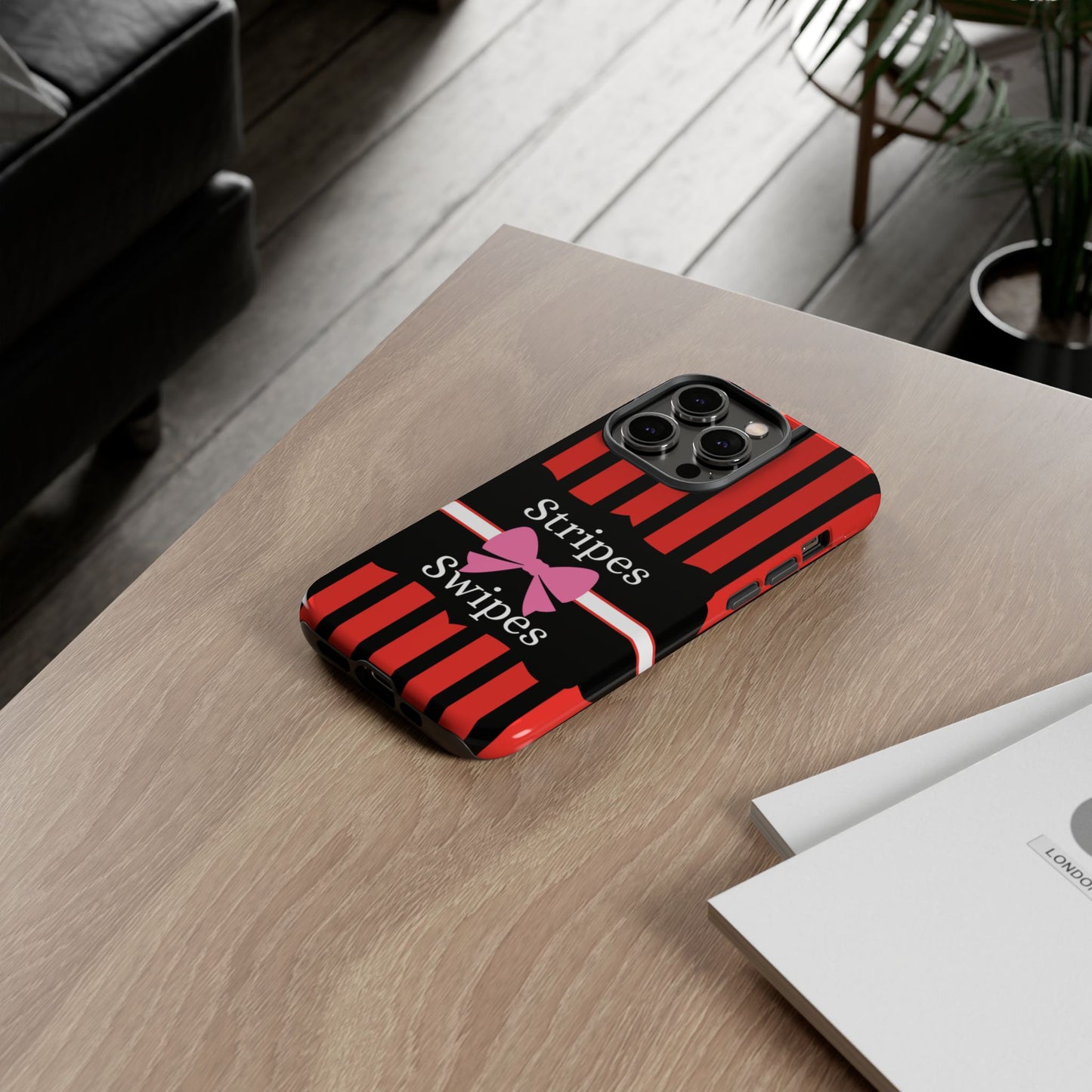 Phone Case iPhone 16/15/14 - Red/Black/White Stripes & Swipes Tough Case