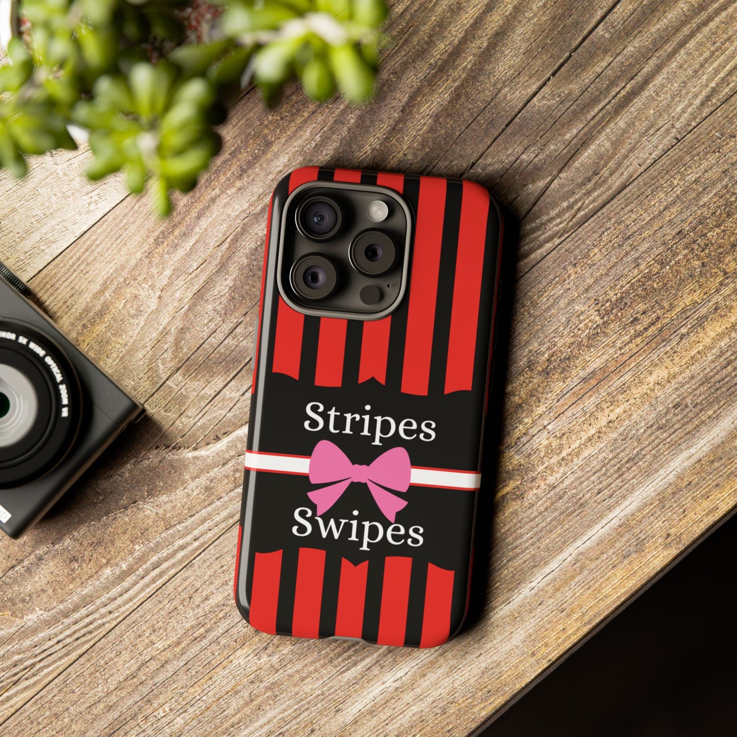 Phone Case iPhone 16/15/14 - Red/Black/White Stripes & Swipes Tough Case