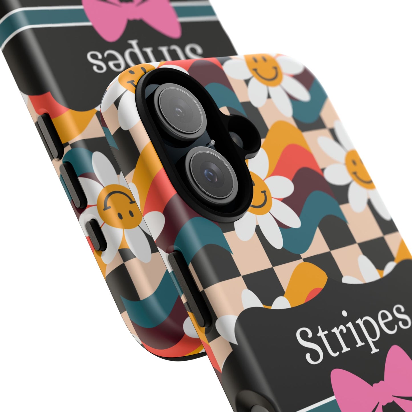 Phone Case iPhone 16/15/14 - Smiley Faces Stripes & Swipes Tough Case