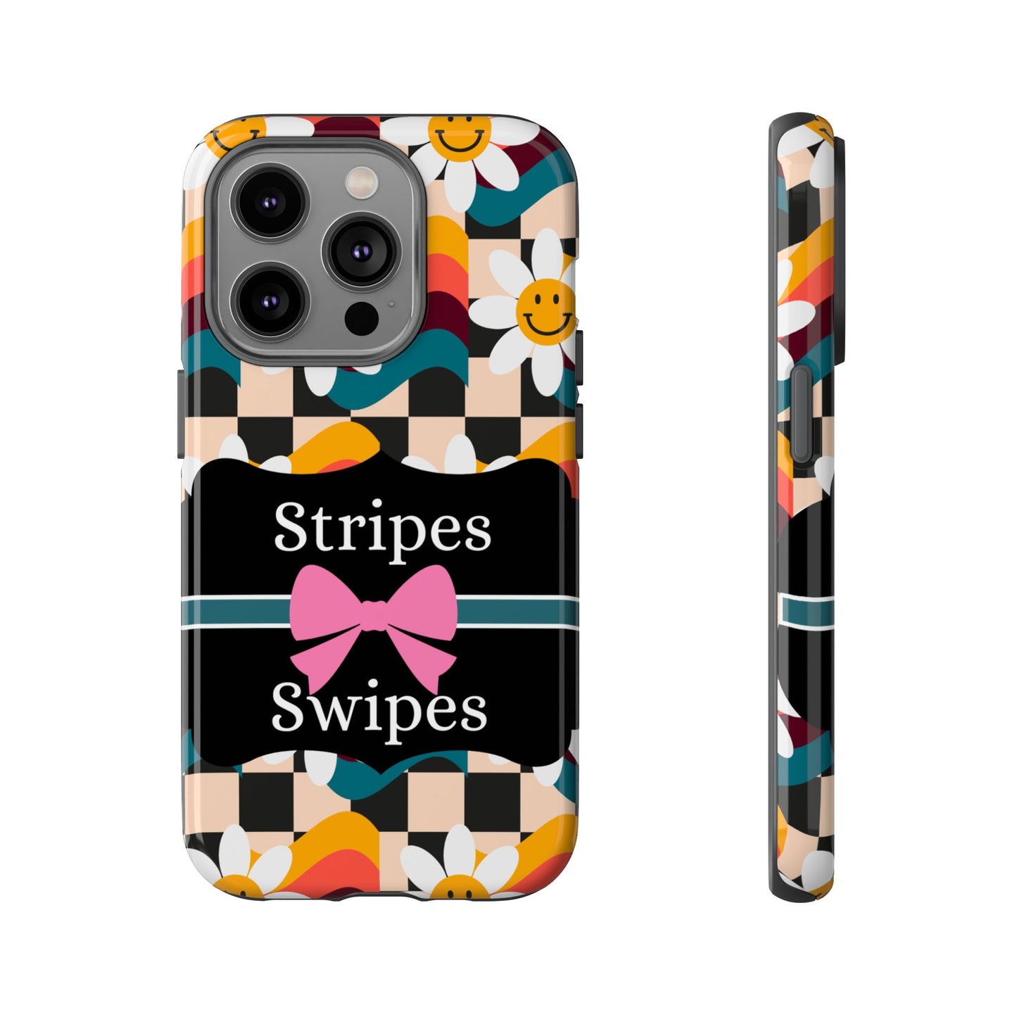 Phone Case iPhone 16/15/14 - Smiley Faces Stripes & Swipes Tough Case