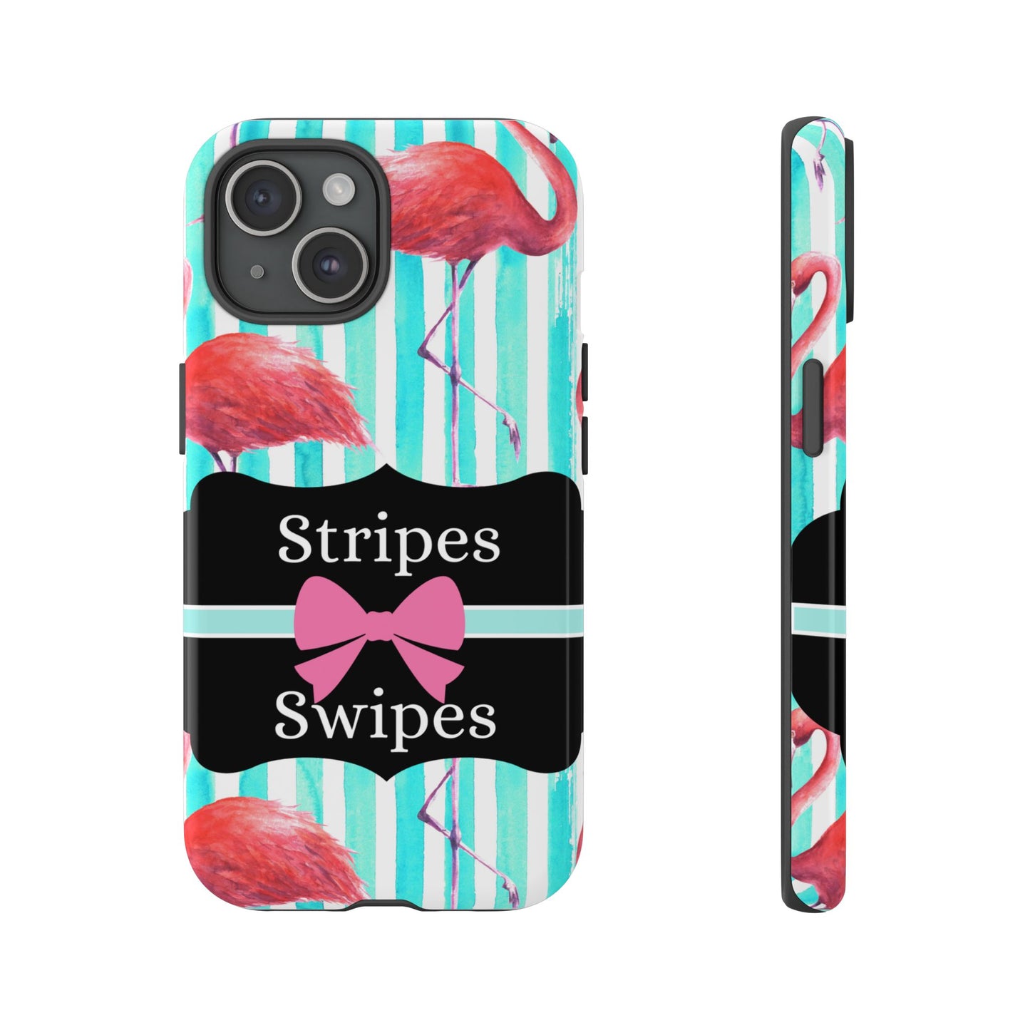 Phone Case iPhone 16/15/14 - Flamingo Stripes & Swipes Tough Case