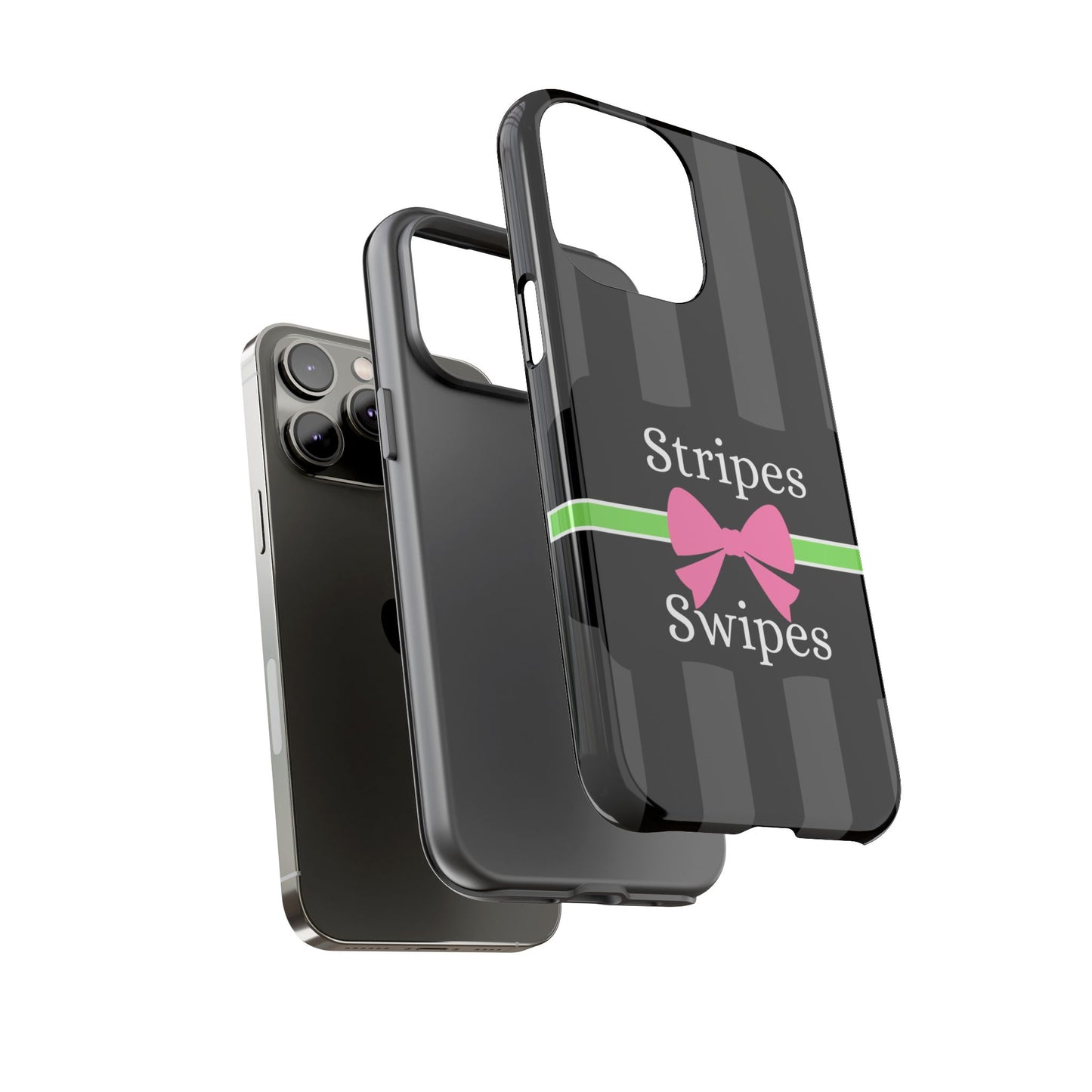 Phone Case iPhone 16/15/14 - Black/Gray/Pink Stripes & Swipes Tough Case