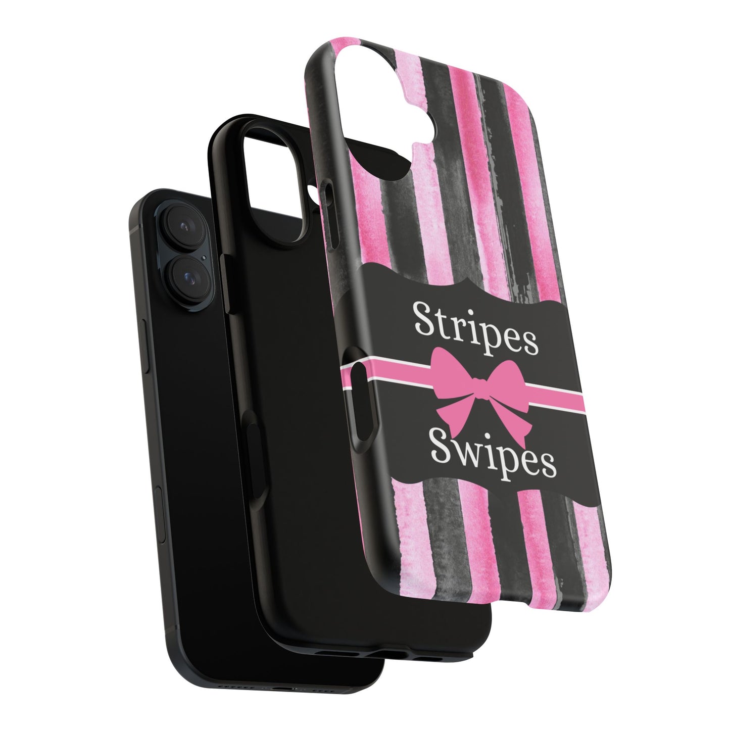 Phone Case iPhone 16/15/14 - Black/Pink Stripes & Swipes Tough Case