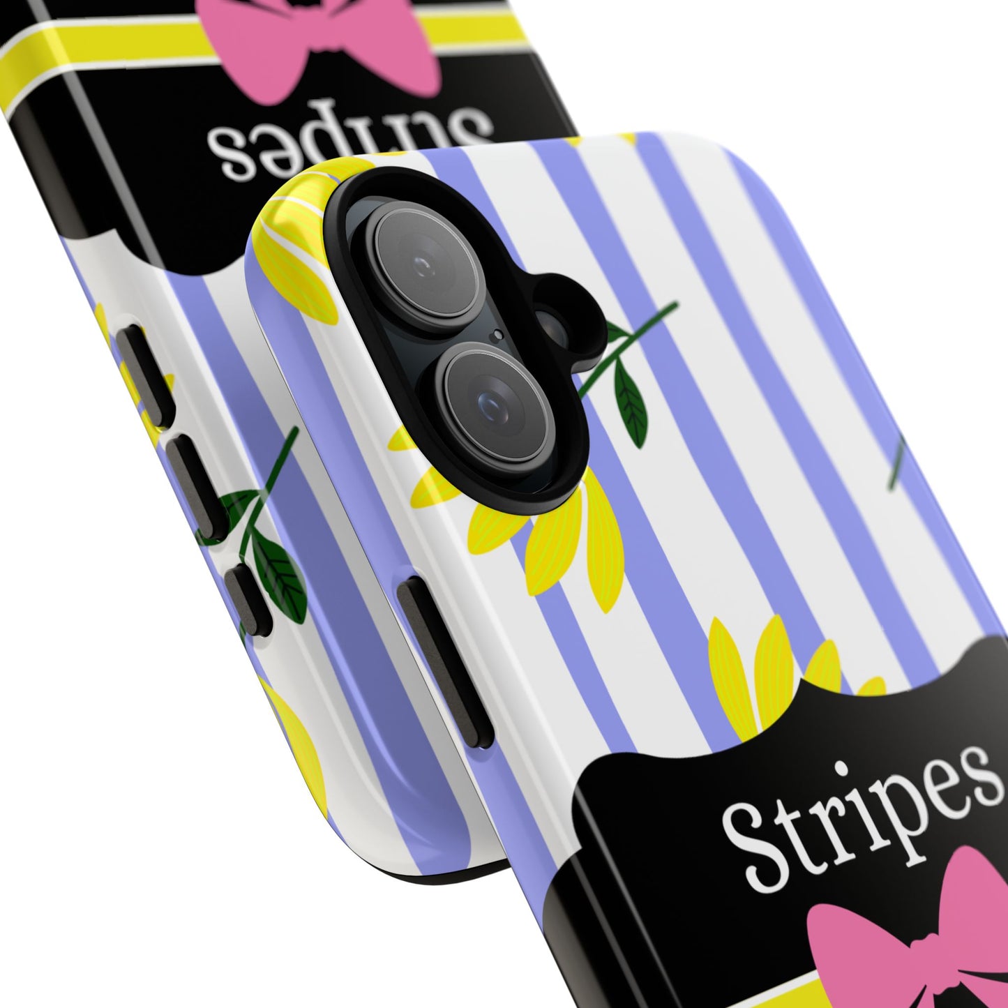 Phone Case iPhone 16/15/14 - Blue/White Yellow Stripes & Swipes Tough Case