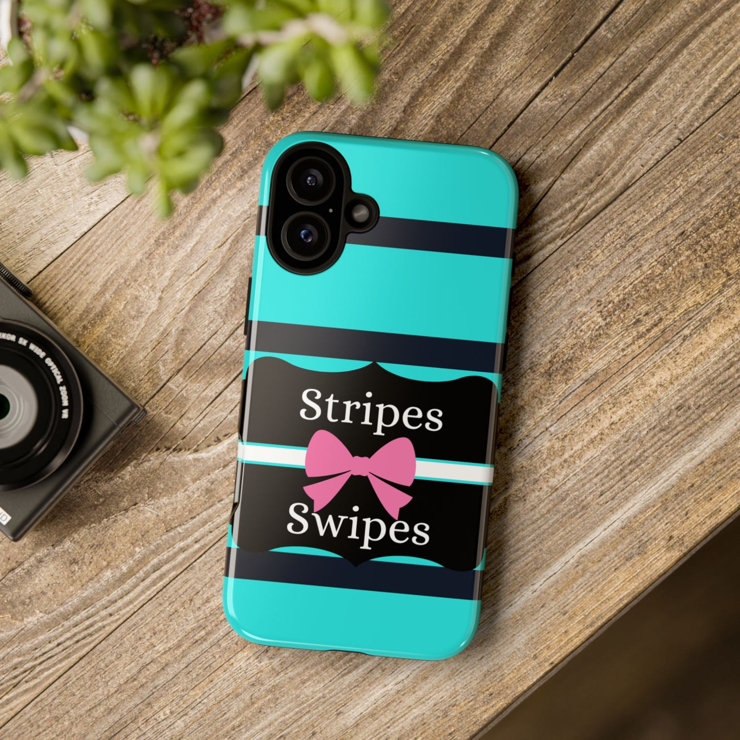 Phone Case iPhone 16/15/14 - Blue/Black Stripes & Swipes Tough Case