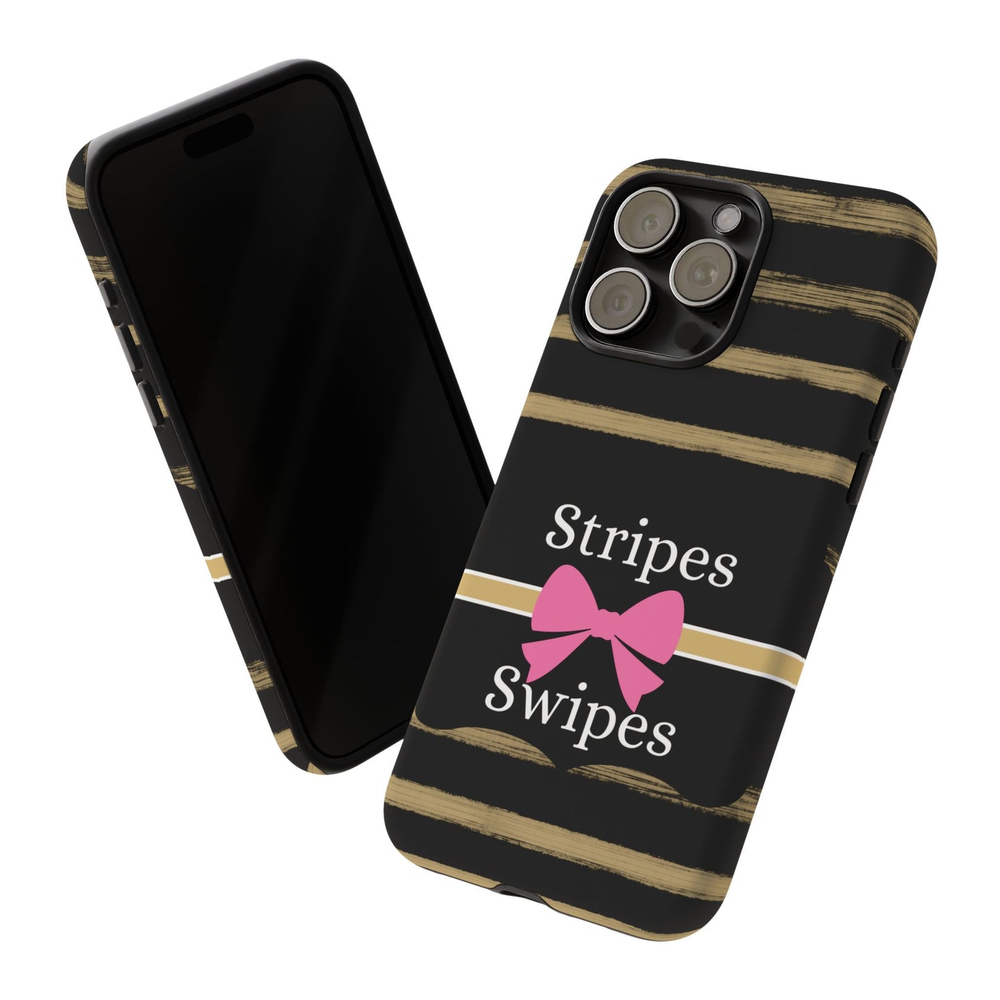 Phone Case iPhone 16/15/14 - Black/Beige Stripes & Swipes Tough Case