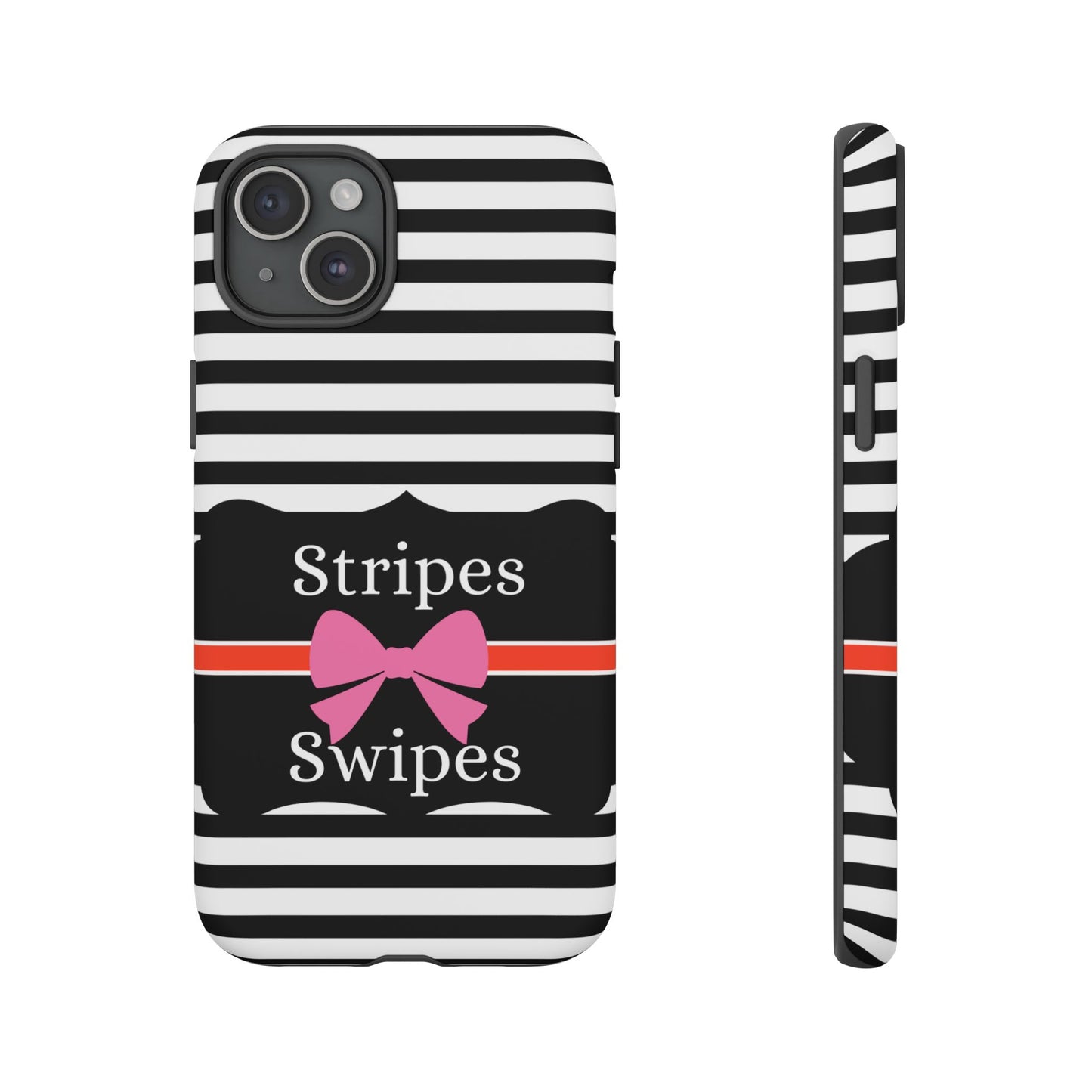 Phone Case iPhone 16/15/14 -Black/White/Red Stripes & Swipes Tough Case