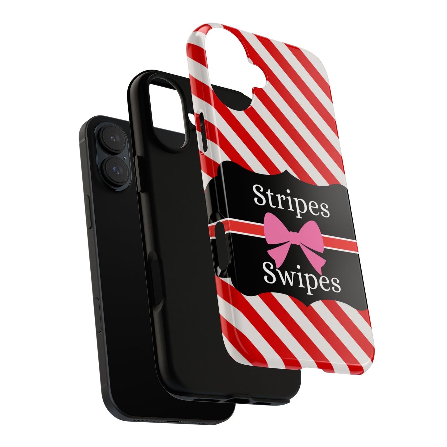 Phone Case iPhone 16/15/14 - Red/White Stripes & Swipes Tough Case