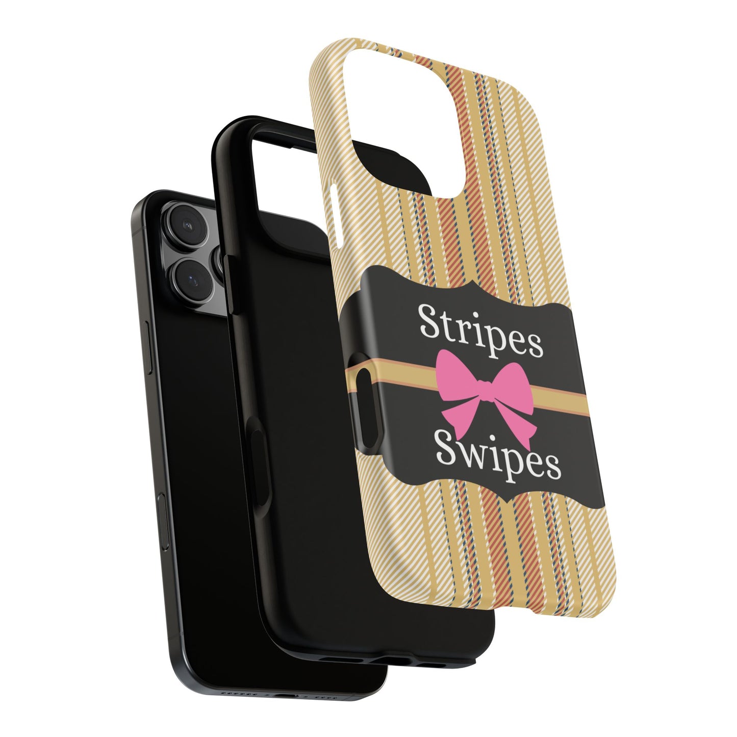 Phone Case iPhone 16/15/14 - Beige/Micro Stripes & Swipes Tough Case