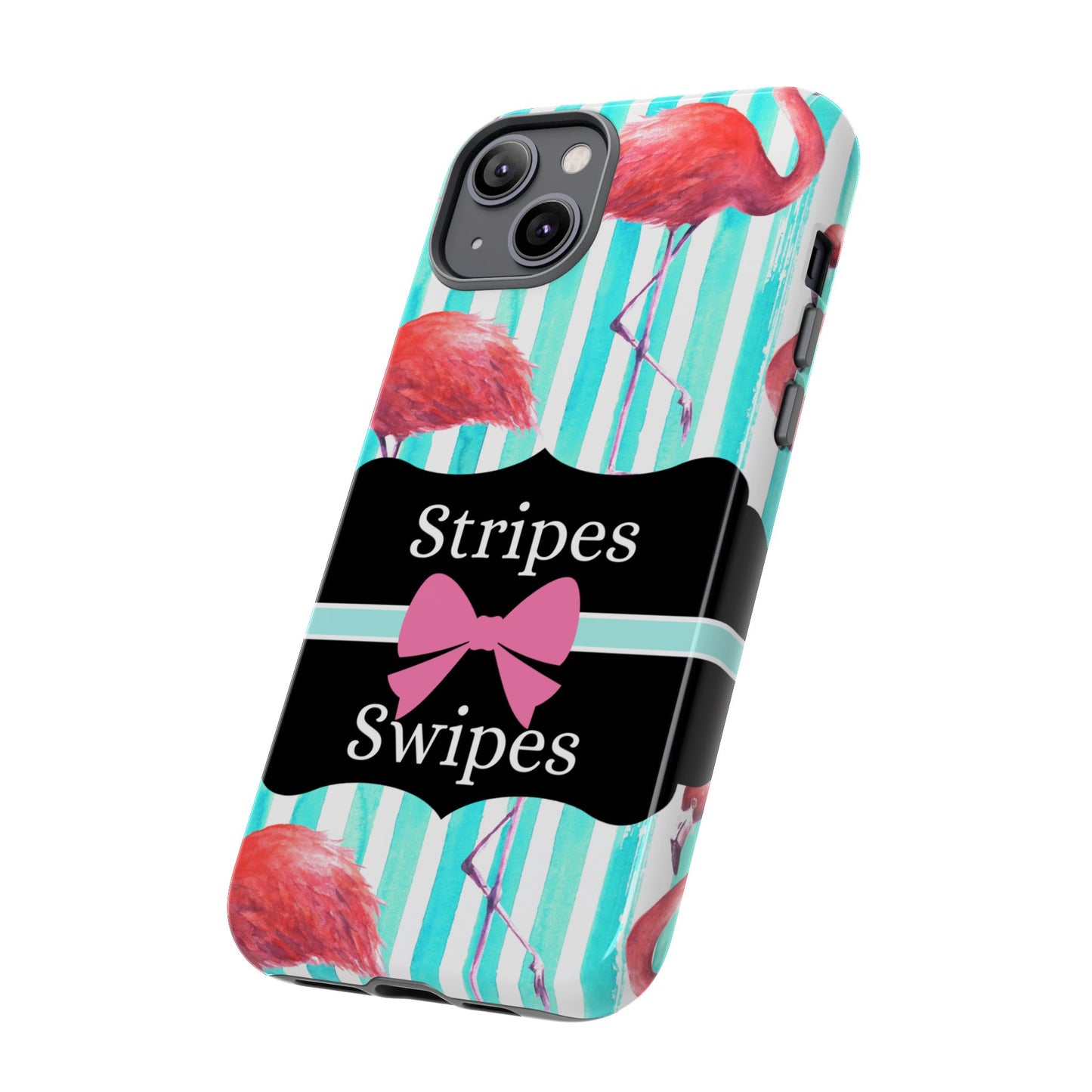 Phone Case iPhone 16/15/14 - Flamingo Stripes & Swipes Tough Case