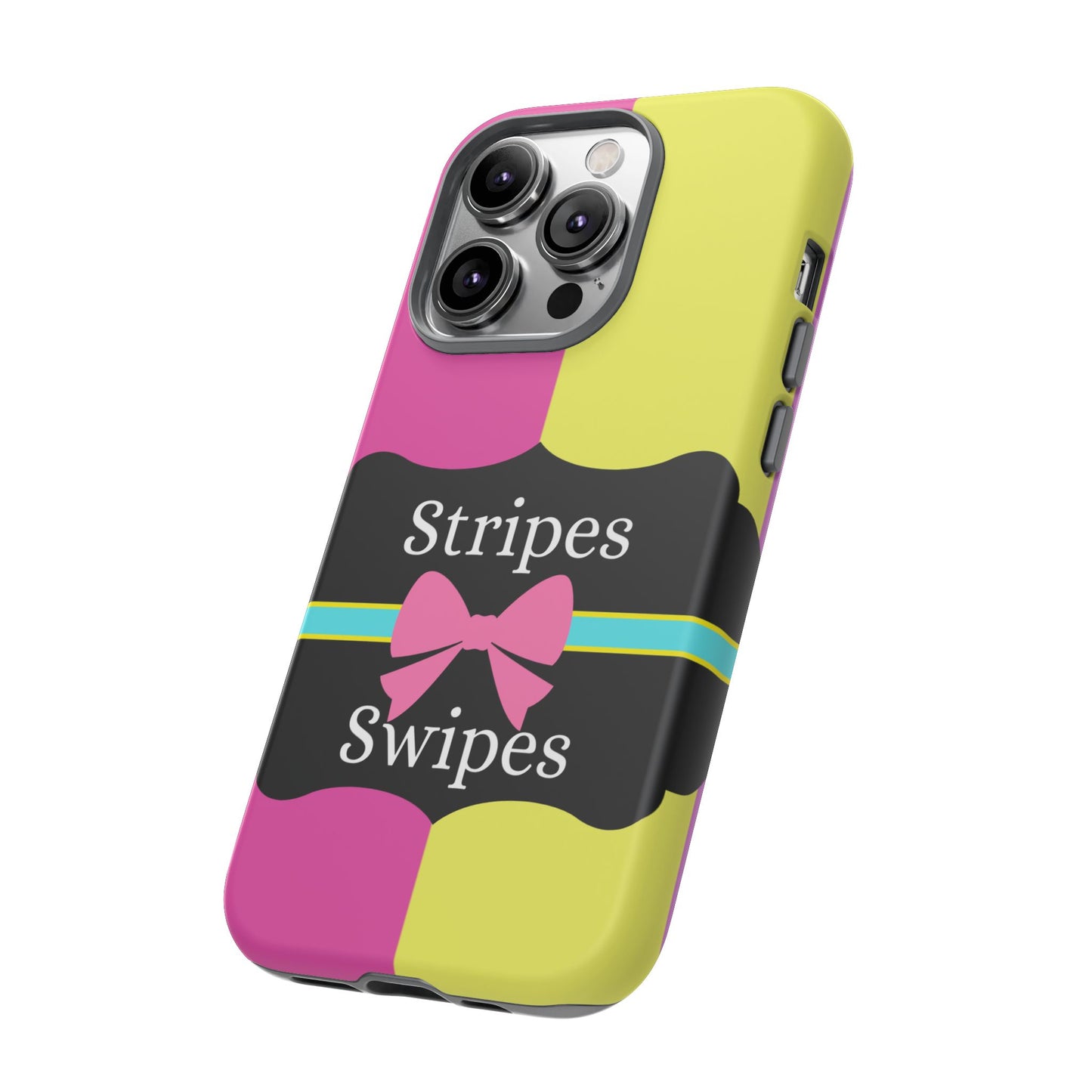 Phone Case iPhone 16/15/14 - Pink/Yellow Stripes & Swipes Tough Case