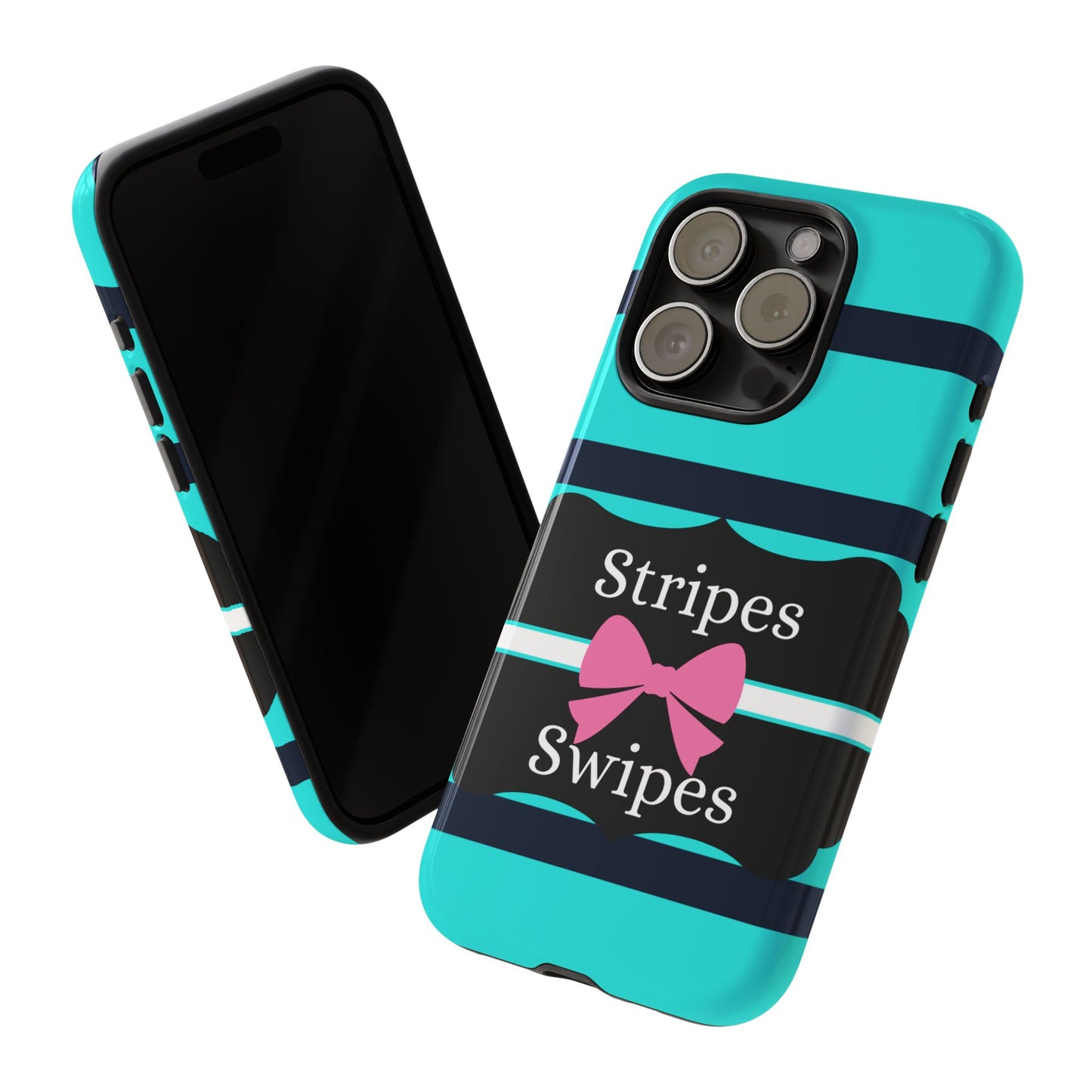 Phone Case iPhone 16/15/14 - Blue/Black Stripes & Swipes Tough Case