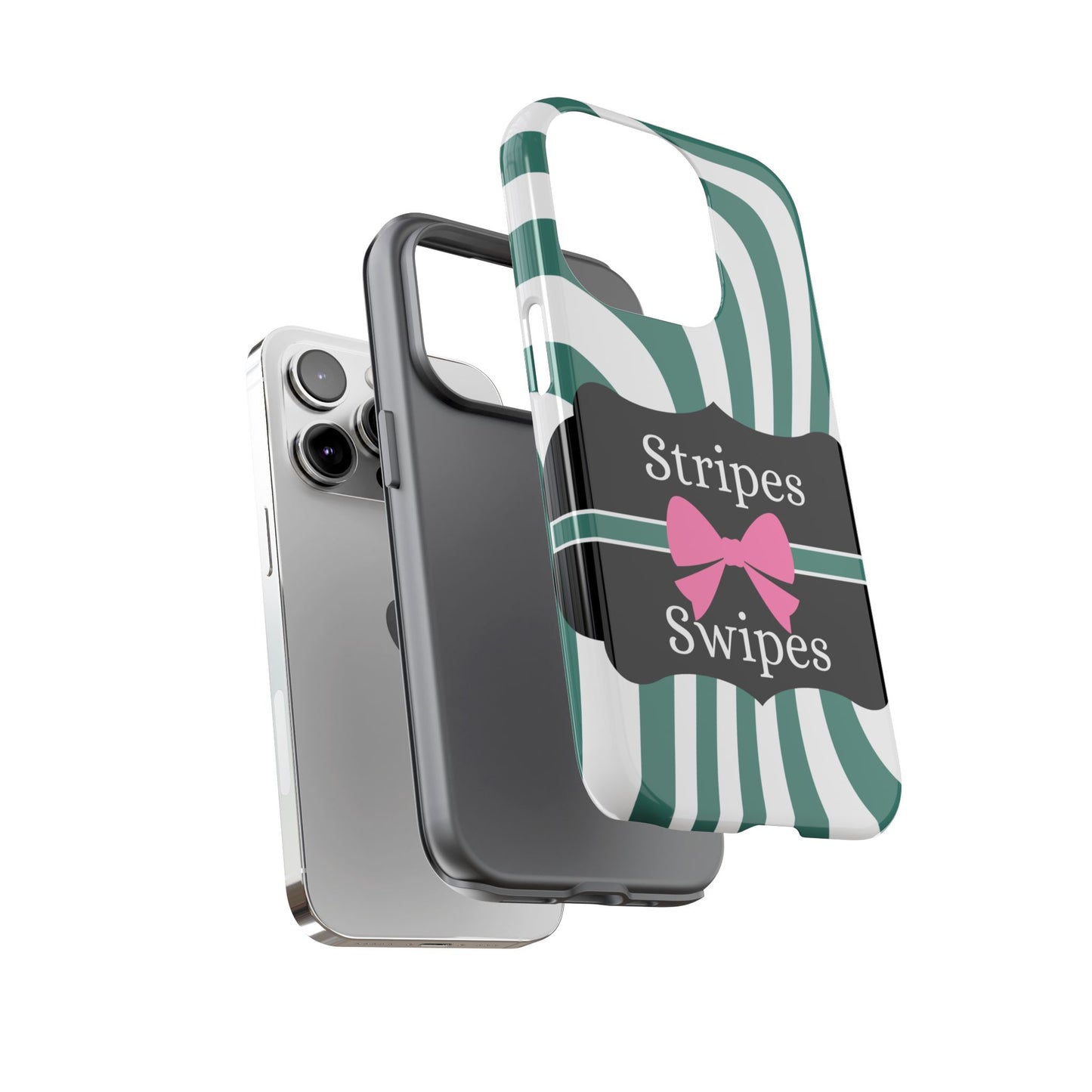 Phone Case iPhone 16/15/14 - Wavy Green/White Stripes & Swipes Tough Case