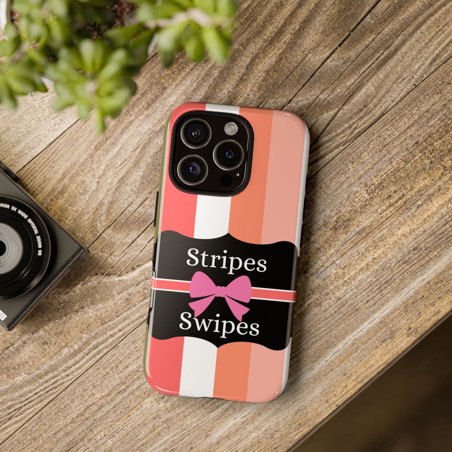 Phone Case iPhone 16/15/14 - Peachy Stripes & Swipes Tough Case