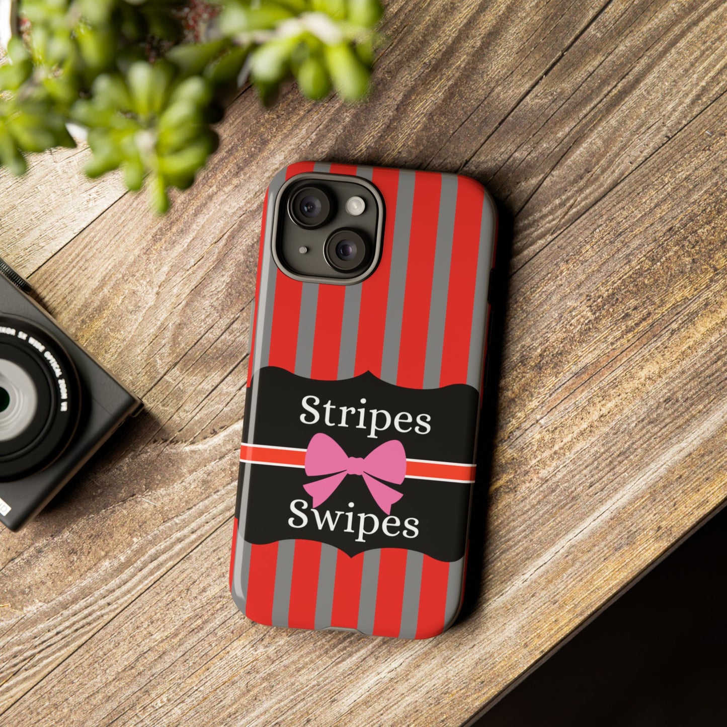 Phone Case iPhone 16/15/14 - Red/Gray Stripes & Swipes Tough Case