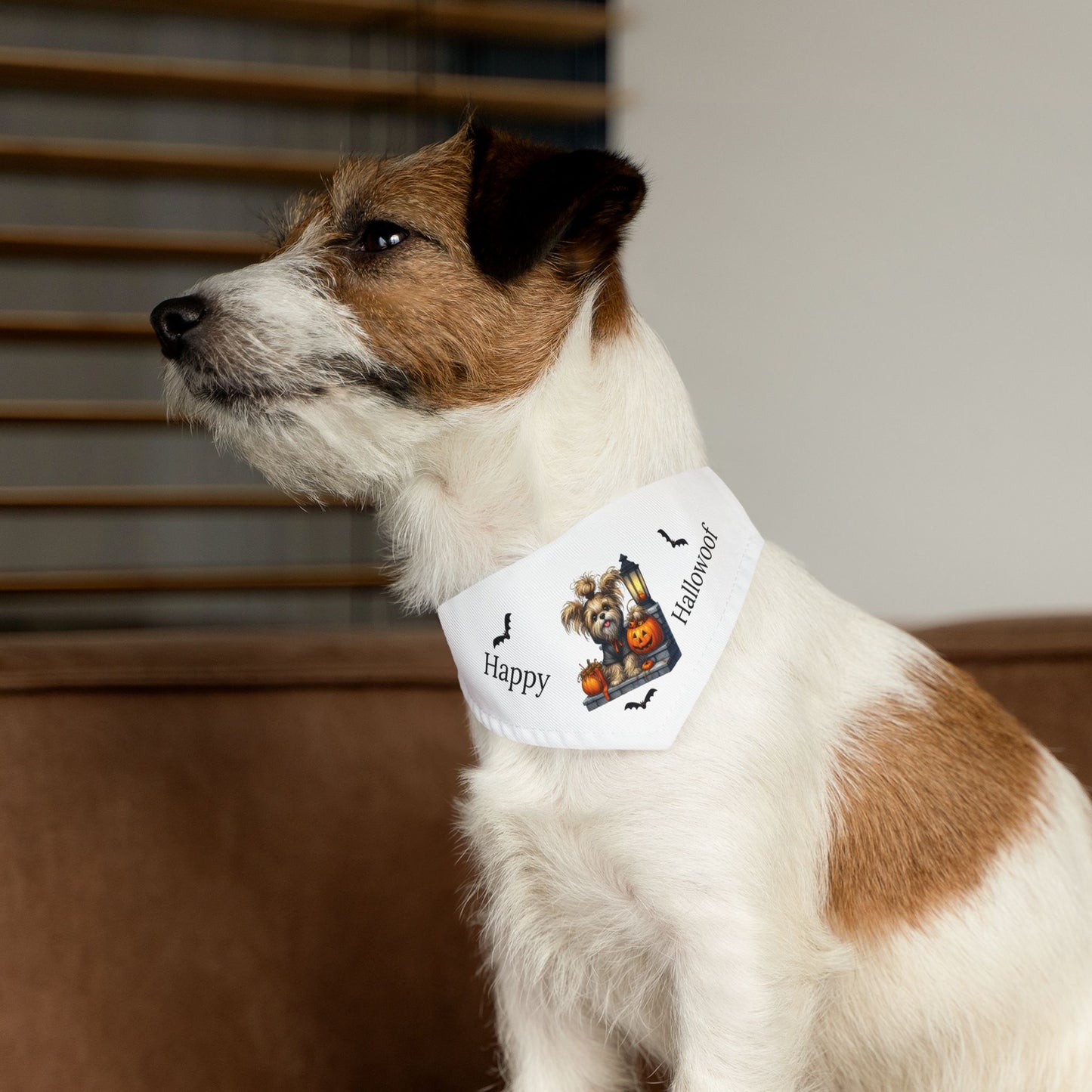 Happy "Hallowoof" - SMALL Pet Bandana Collar WHITE 09