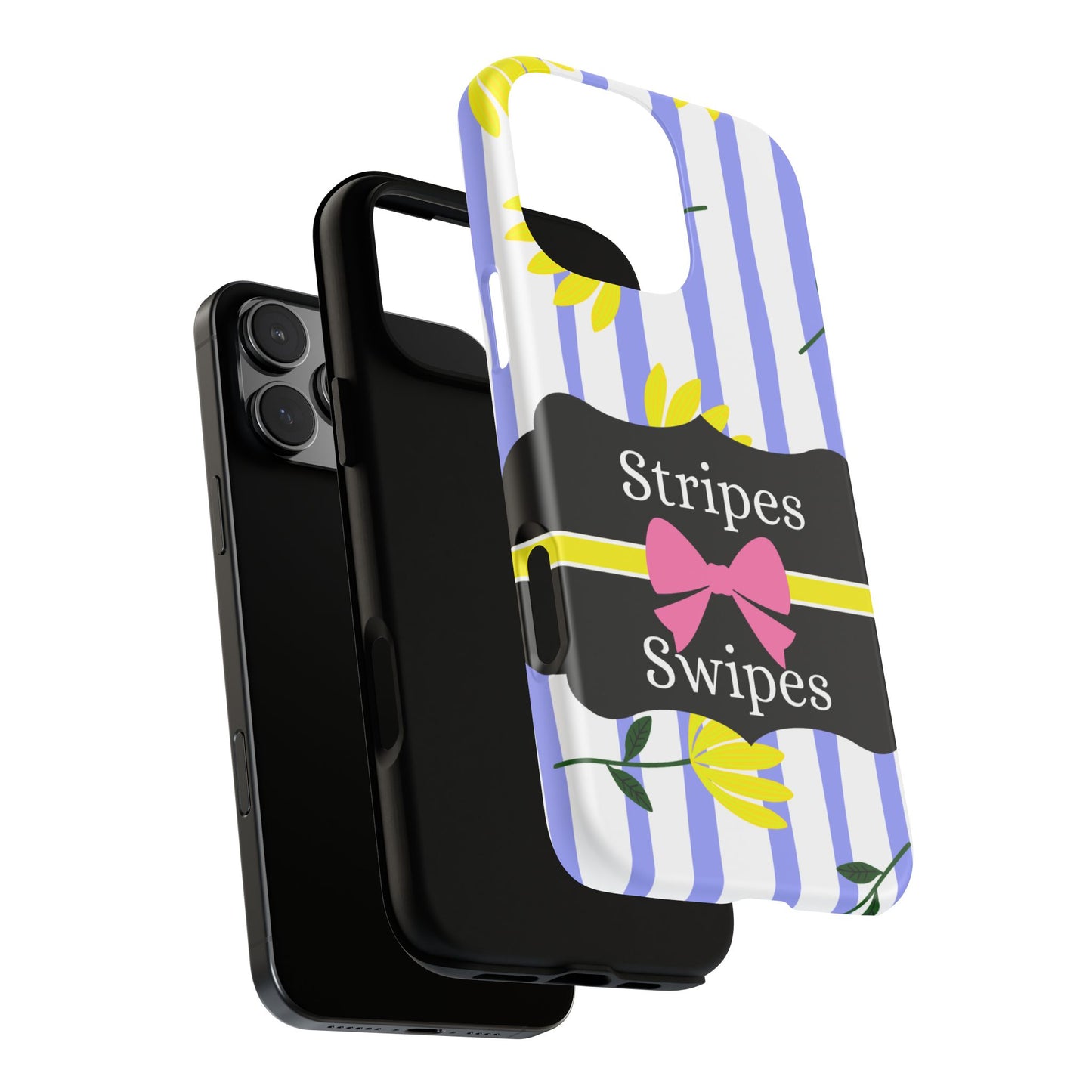 Phone Case iPhone 16/15/14 - Blue/White Yellow Stripes & Swipes Tough Case