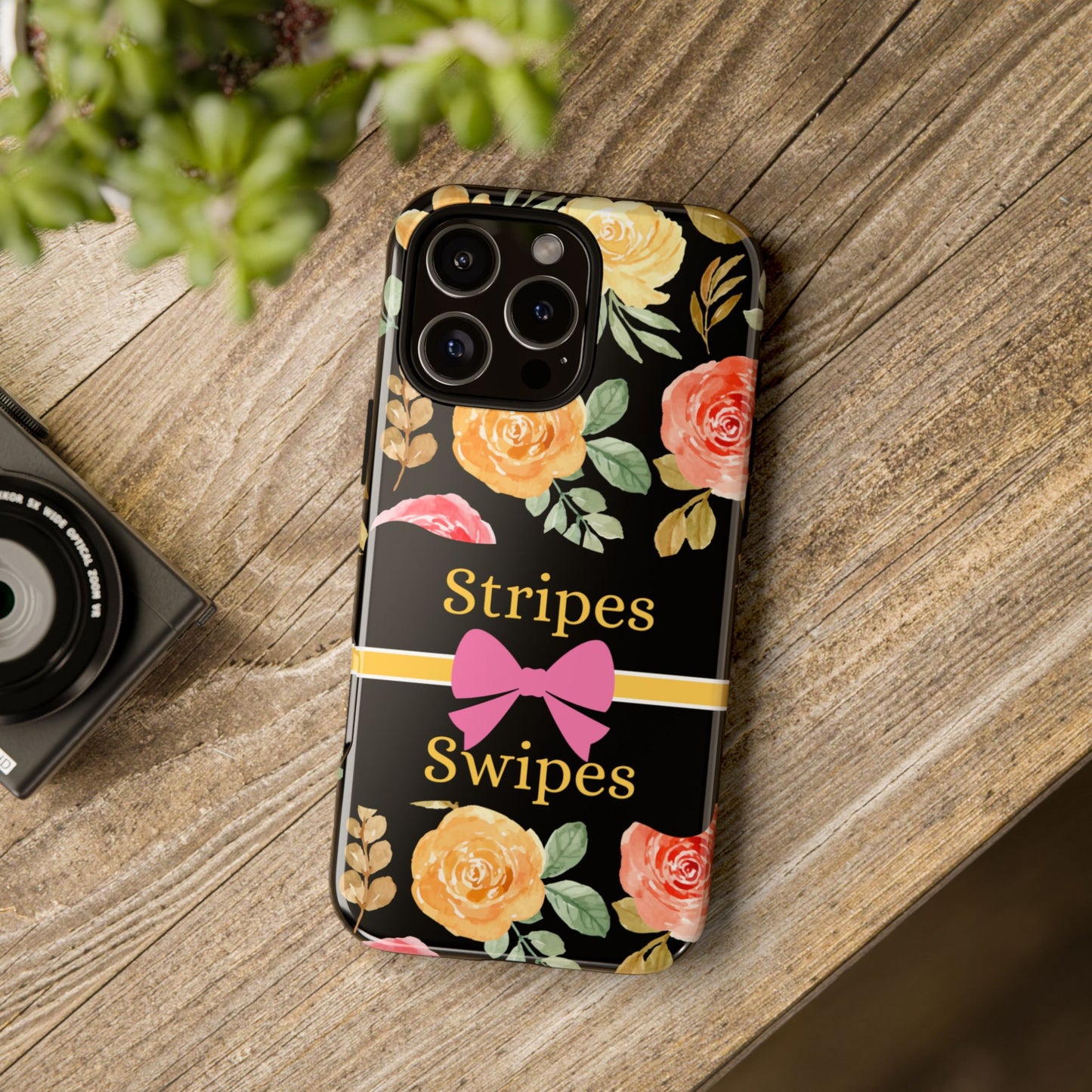 Phone Case iPhone 16/15/14 - Flowers Stripes & Swipes Tough Case