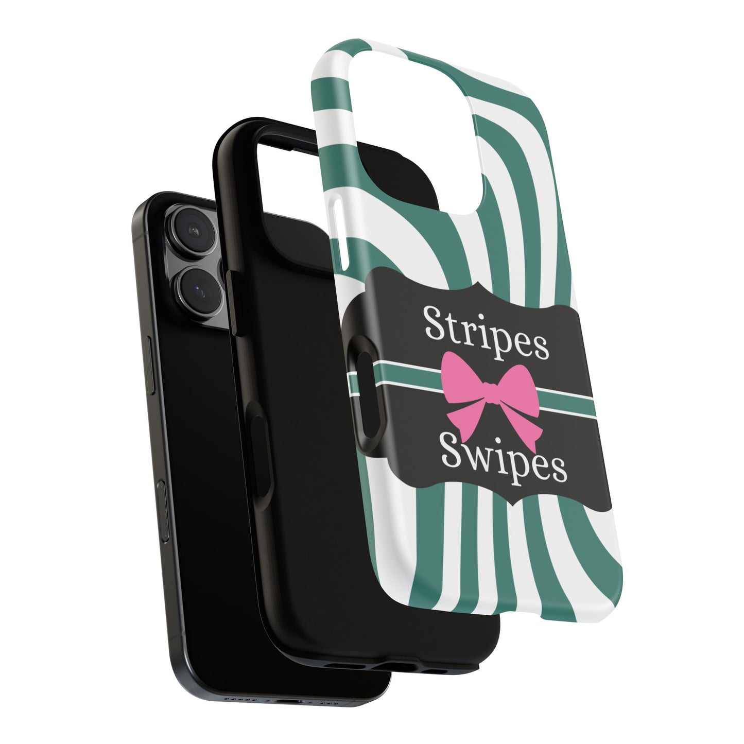 Phone Case iPhone 16/15/14 - Wavy Green/White Stripes & Swipes Tough Case