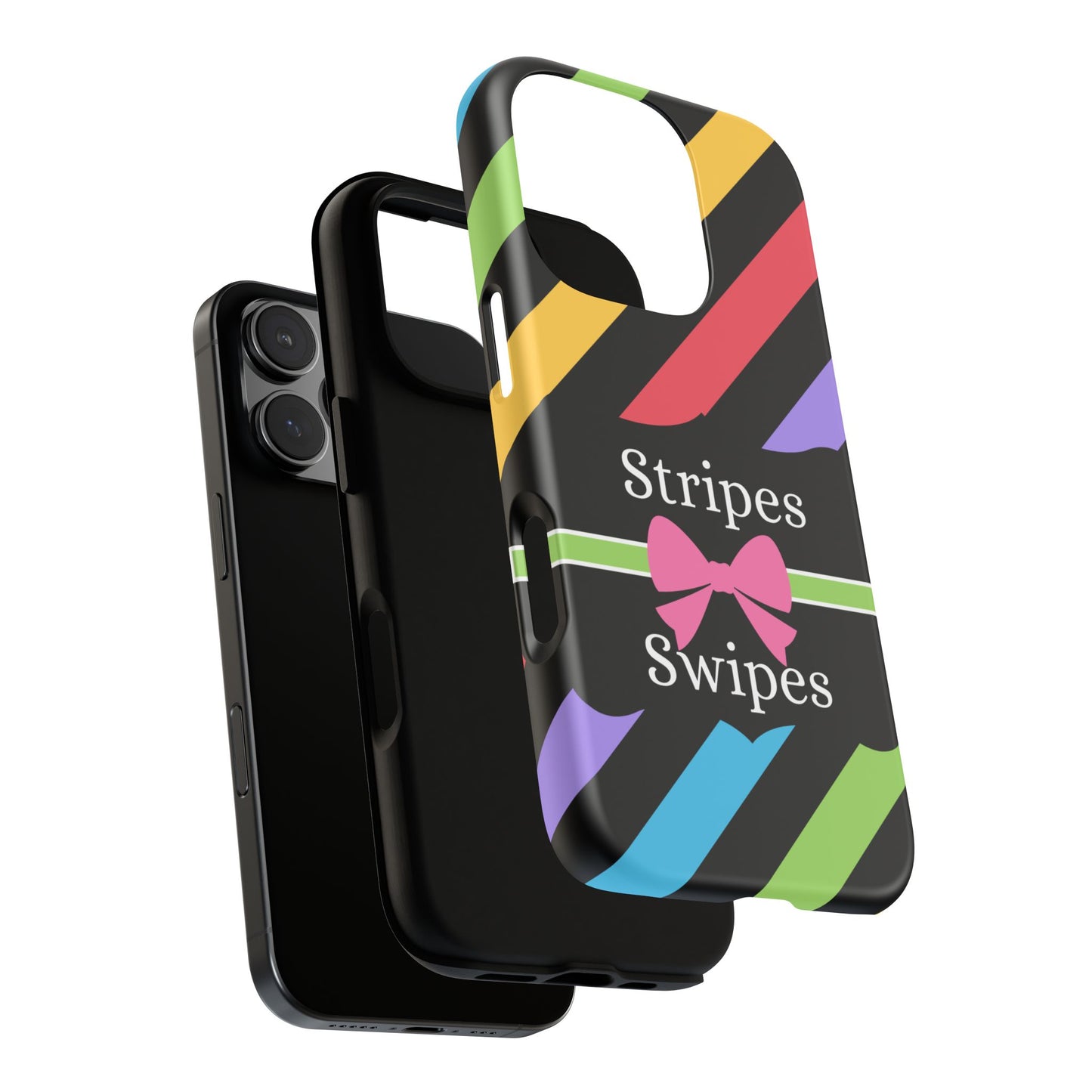 Phone Case iPhone 16/15/14 - Diagonal Vivid Black Stripes & Swipes Tough Case