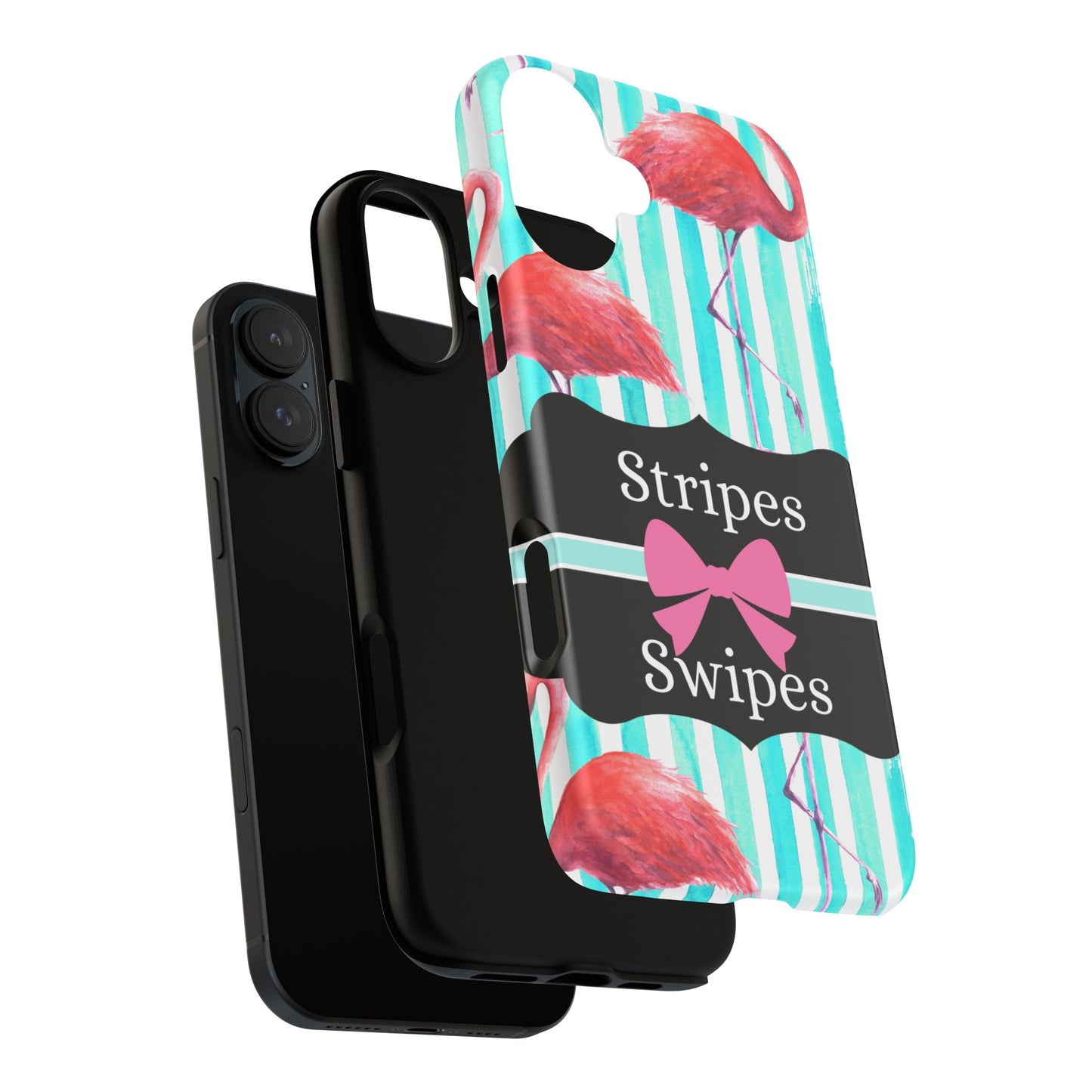 Phone Case iPhone 16/15/14 - Flamingo Stripes & Swipes Tough Case