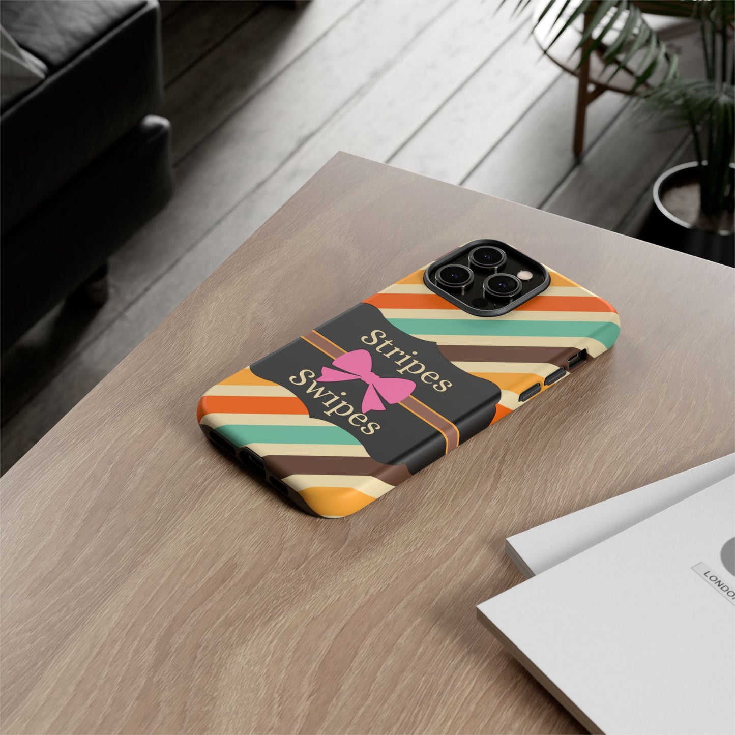 Phone Case iPhone 16/15/14 - Diagonal Retro Stripes & Swipes Tough Case