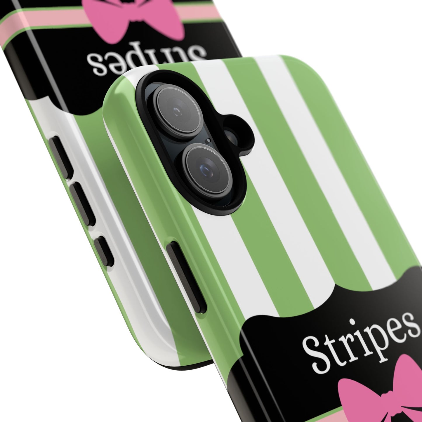 Phone Case iPhone 16/15/14 - Green/White Stripes & Swipes Tough Case