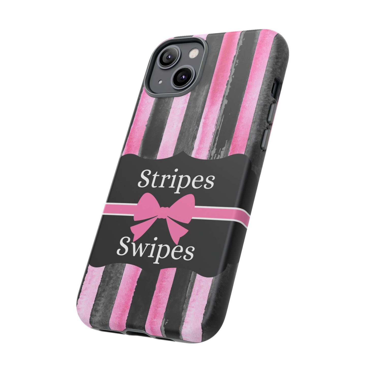 Phone Case iPhone 16/15/14 - Black/Pink Stripes & Swipes Tough Case