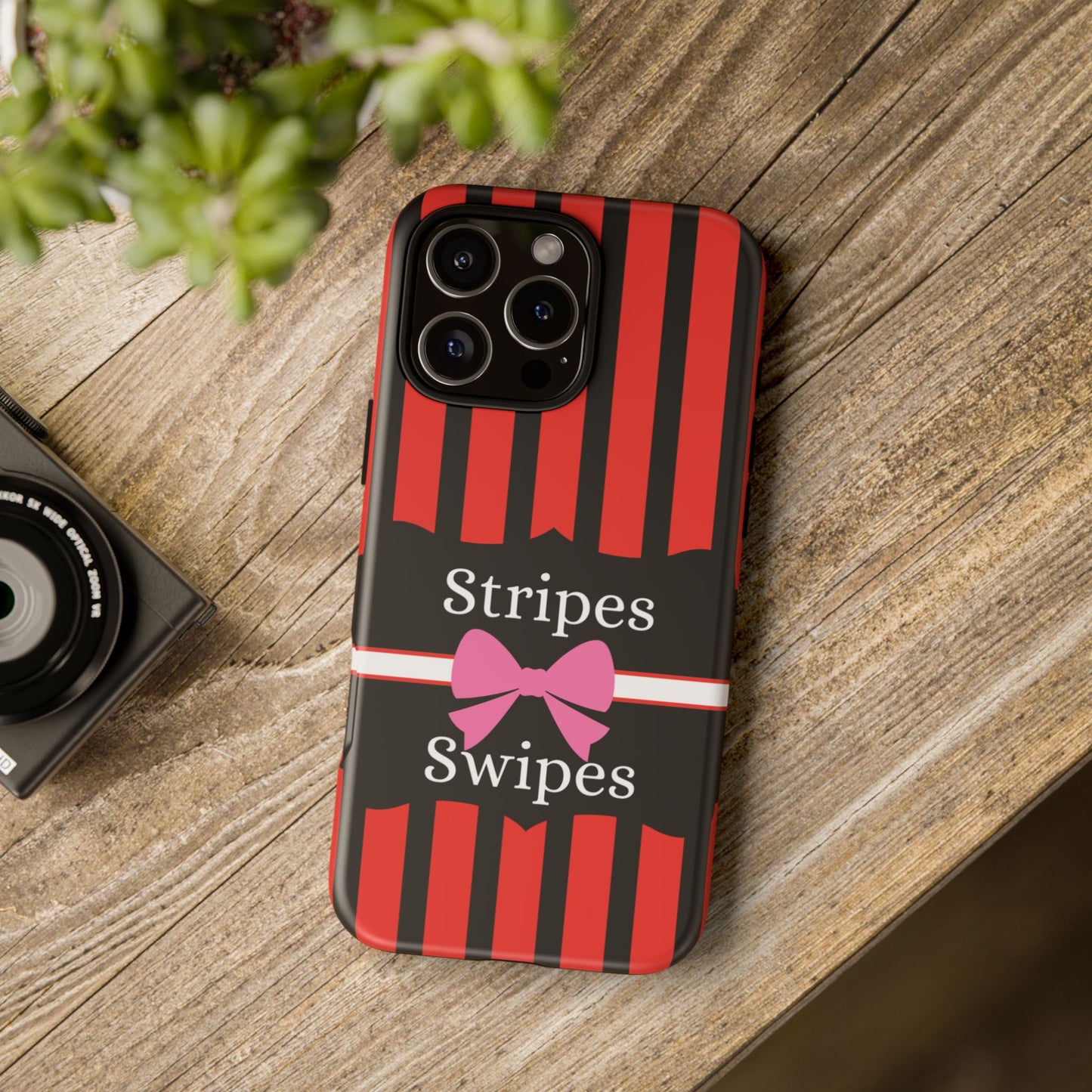 Phone Case iPhone 16/15/14 - Red/Black/White Stripes & Swipes Tough Case