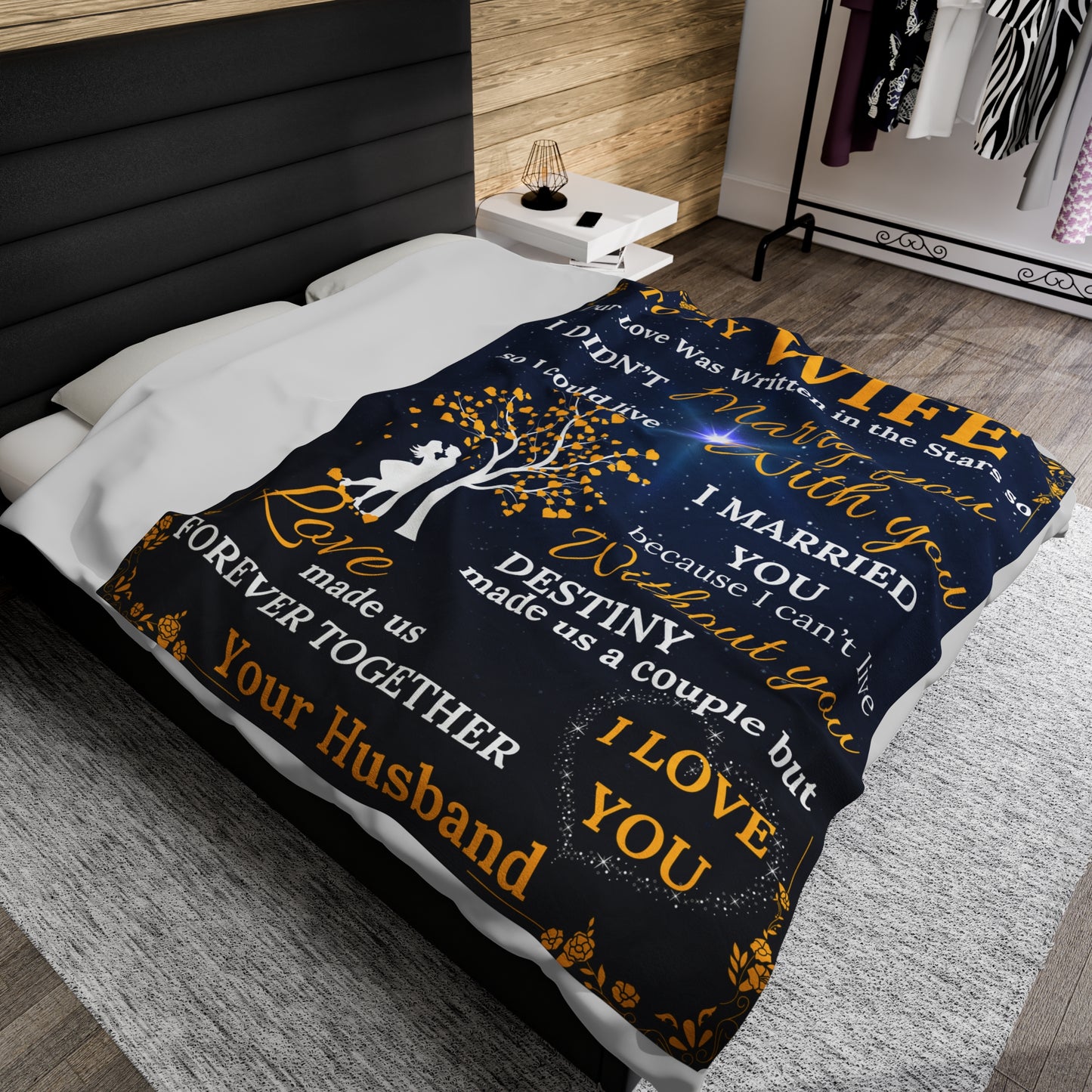 To My Wife Why I Married You - Gold Velveteen Plush Blanket Blue/Black