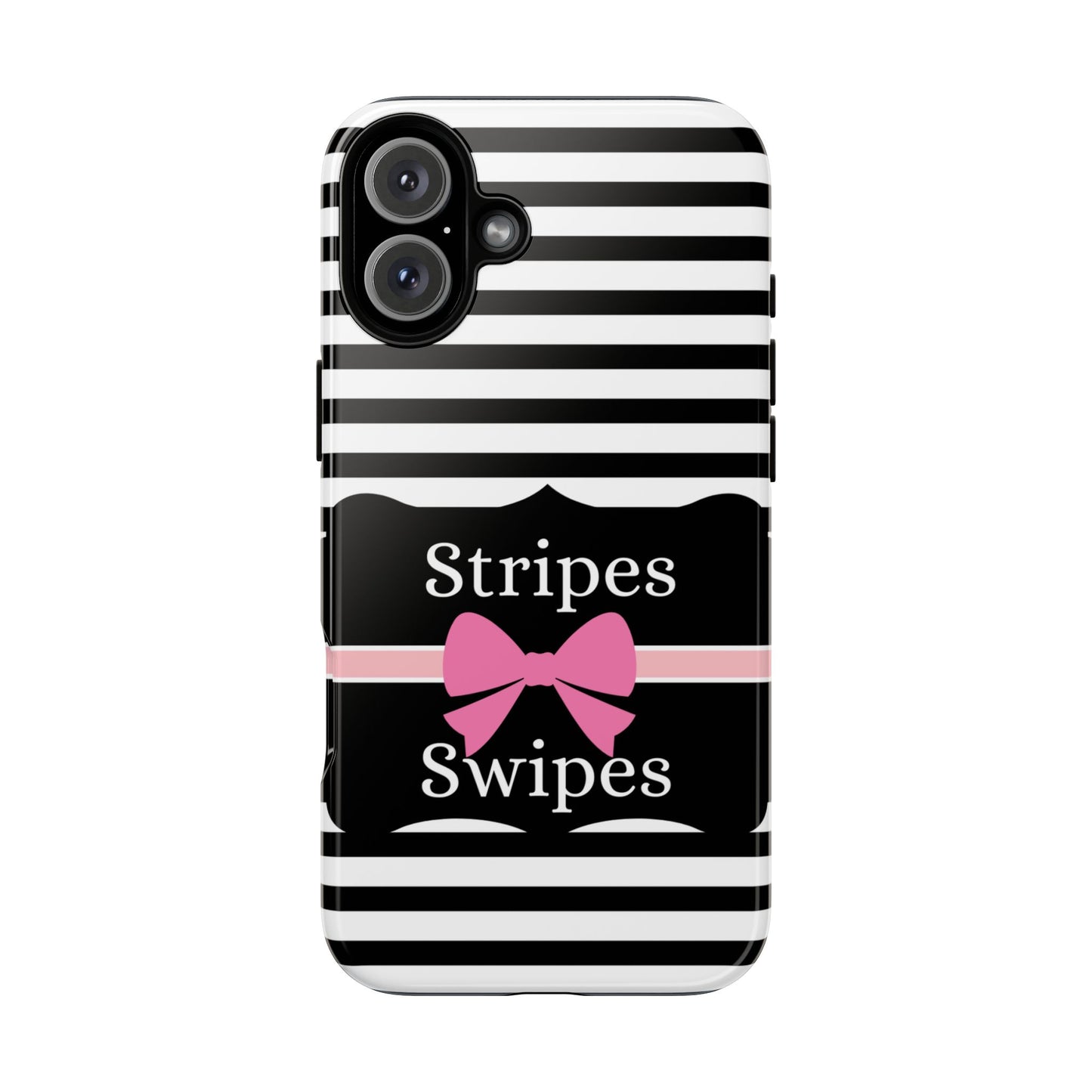 Phone Case iPhone 16/15/14 - Black/White/Pink Stripes & Swipes Tough Case