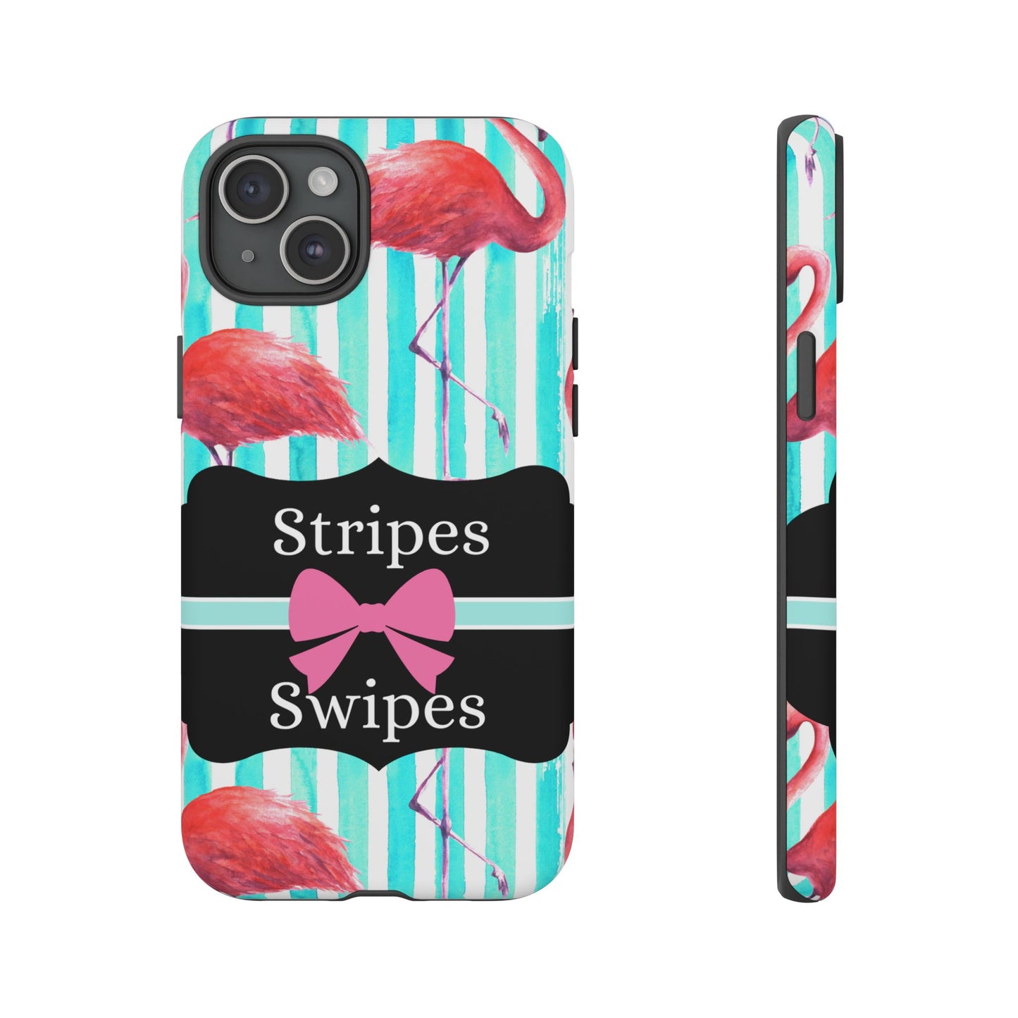 Phone Case iPhone 16/15/14 - Flamingo Stripes & Swipes Tough Case