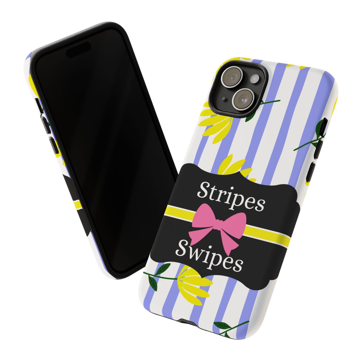 Phone Case iPhone 16/15/14 - Blue/White Yellow Stripes & Swipes Tough Case