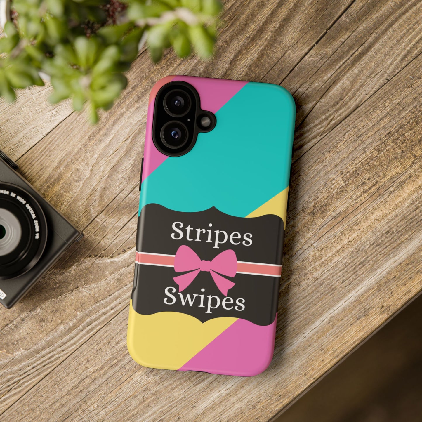 Phone Case iPhone 16/15/14 - Cotton Candy Stripes & Swipes Tough Case