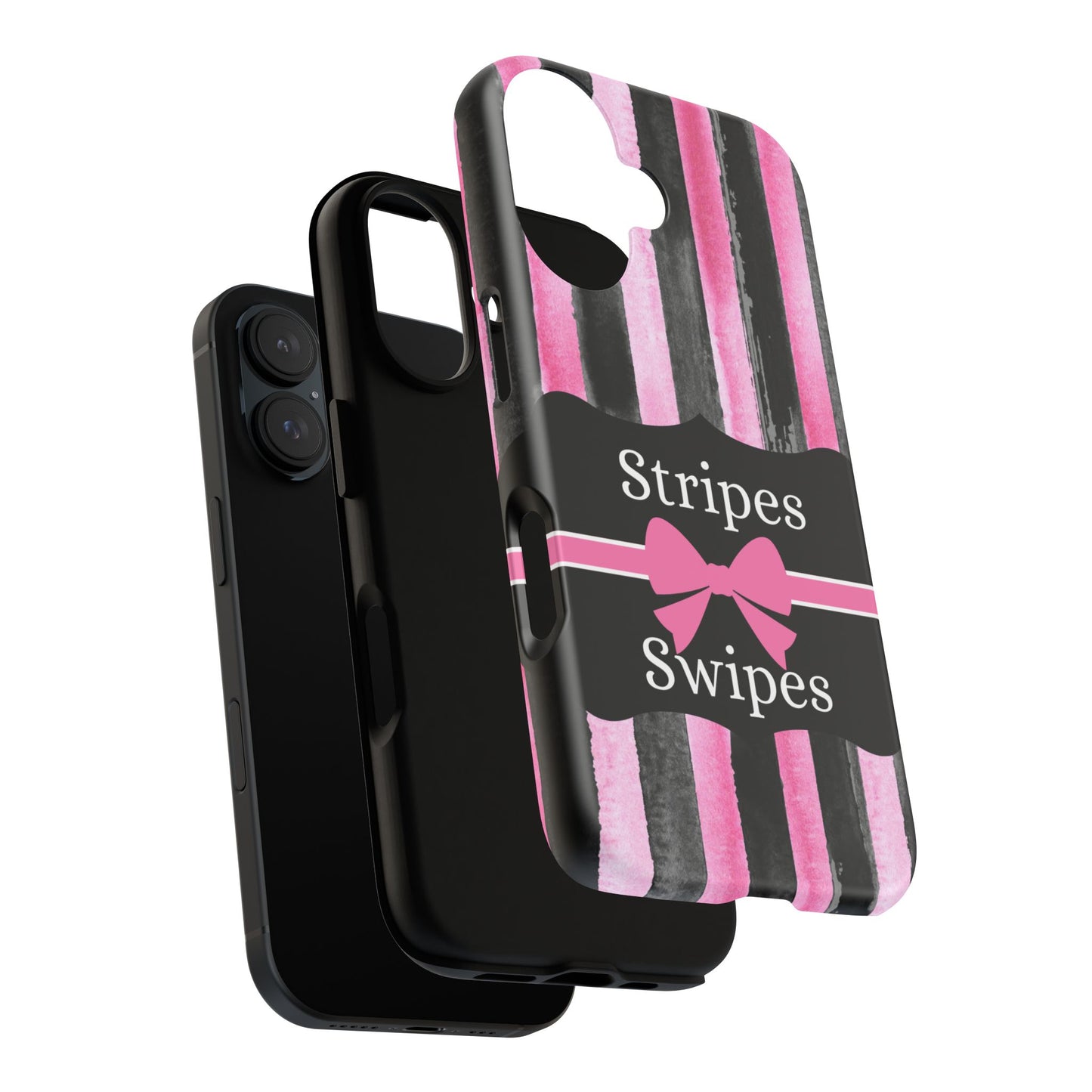 Phone Case iPhone 16/15/14 - Black/Pink Stripes & Swipes Tough Case