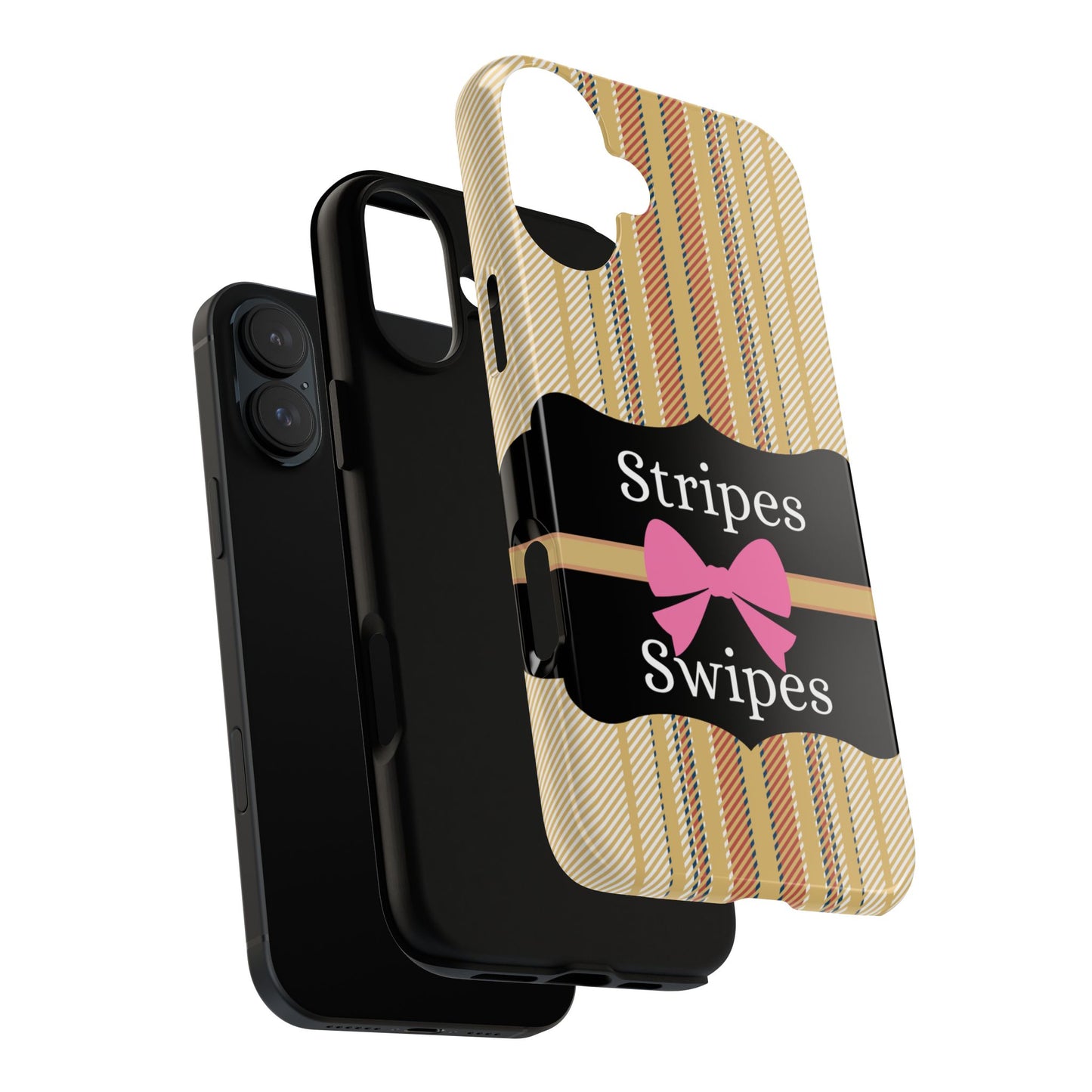 Phone Case iPhone 16/15/14 - Beige/Micro Stripes & Swipes Tough Case