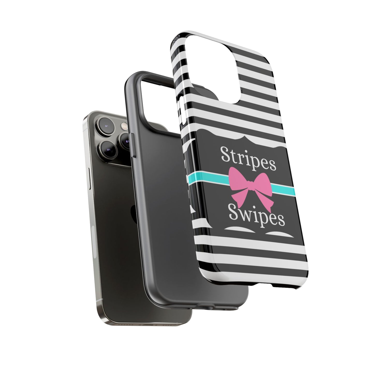 Phone Case iPhone 16/15/14 - Black/White/Blue Stripes & Swipes Tough Case